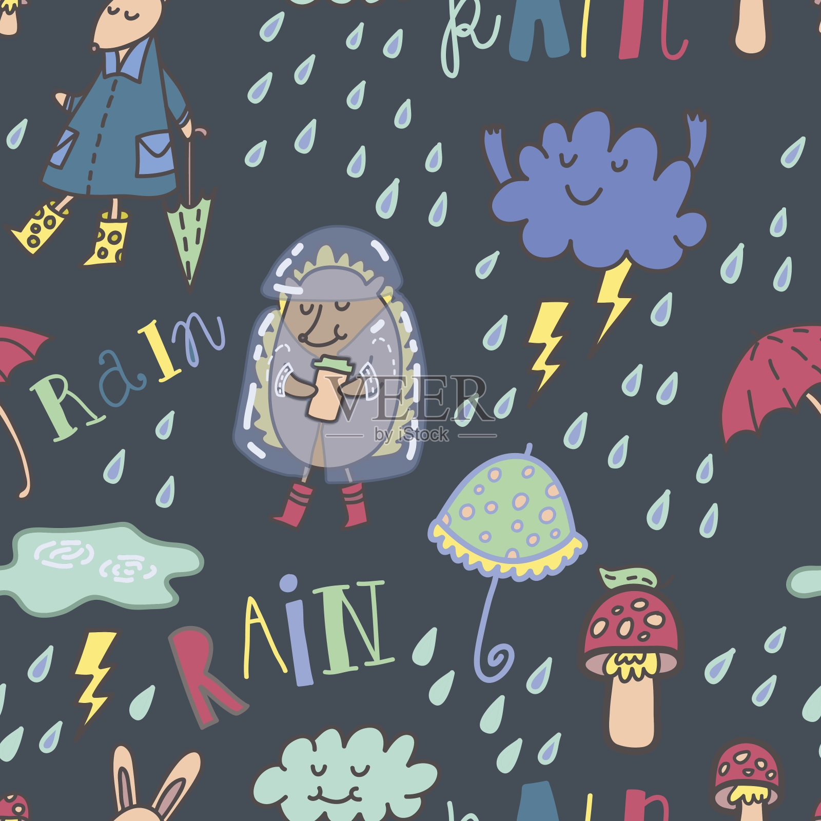 夏雨无缝矢量模式插画图片素材