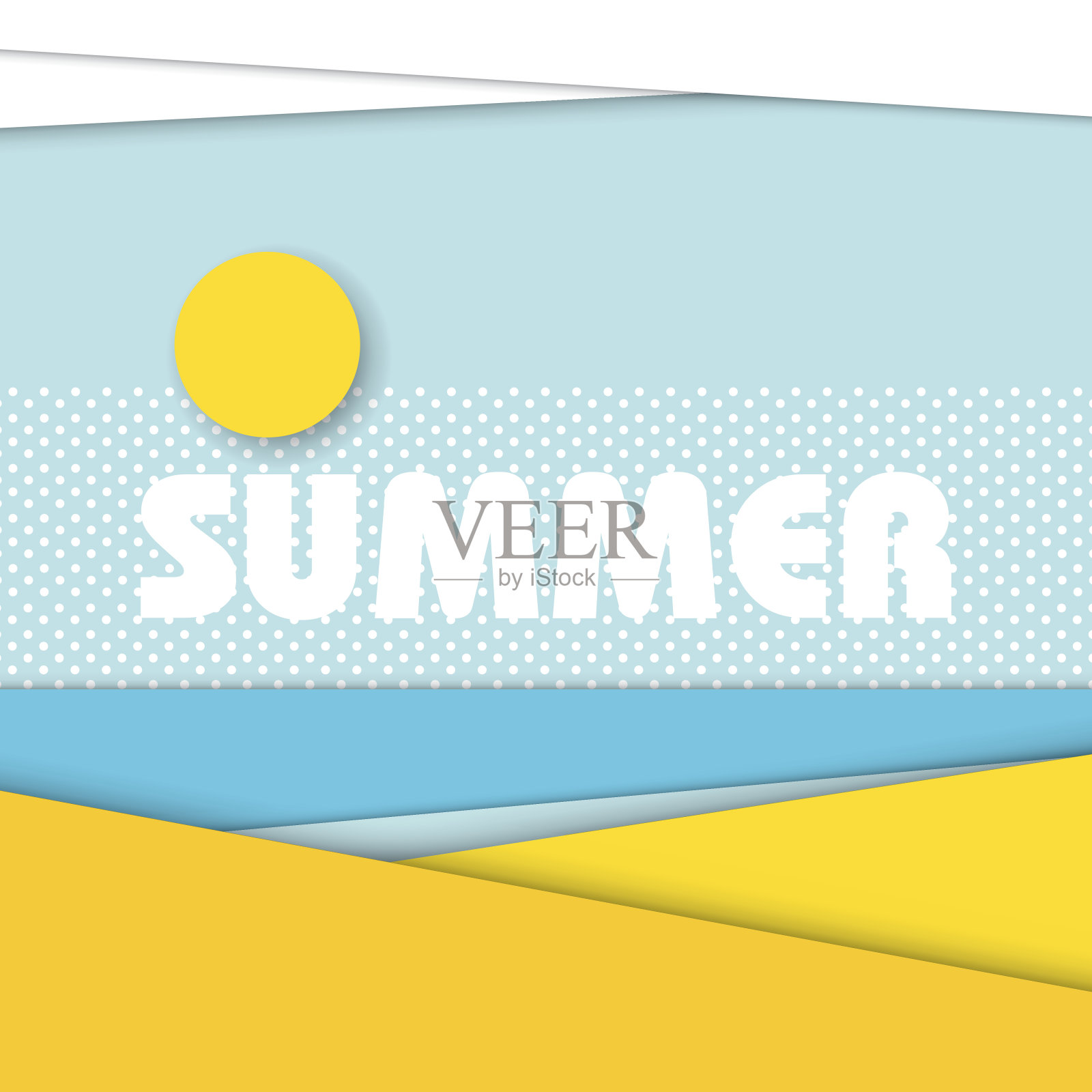 夏季海滩景观插图在现代材料设计风格插画图片素材