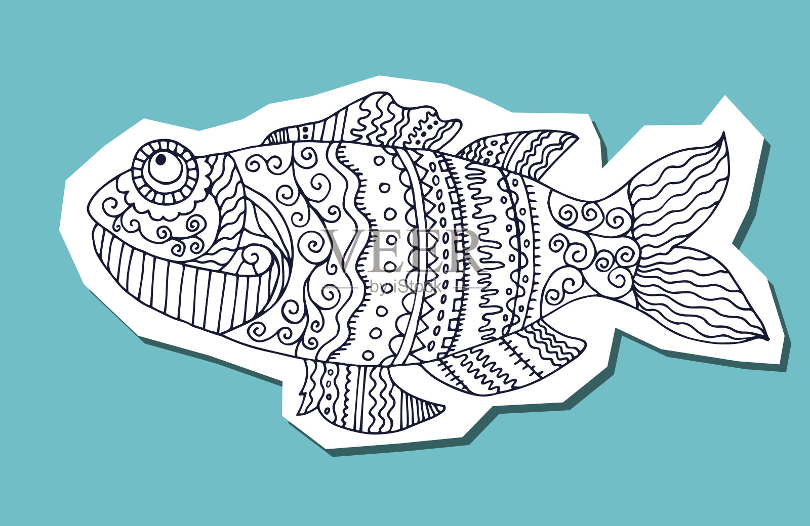 手工绘制的鱼。平面艺术插画图片素材