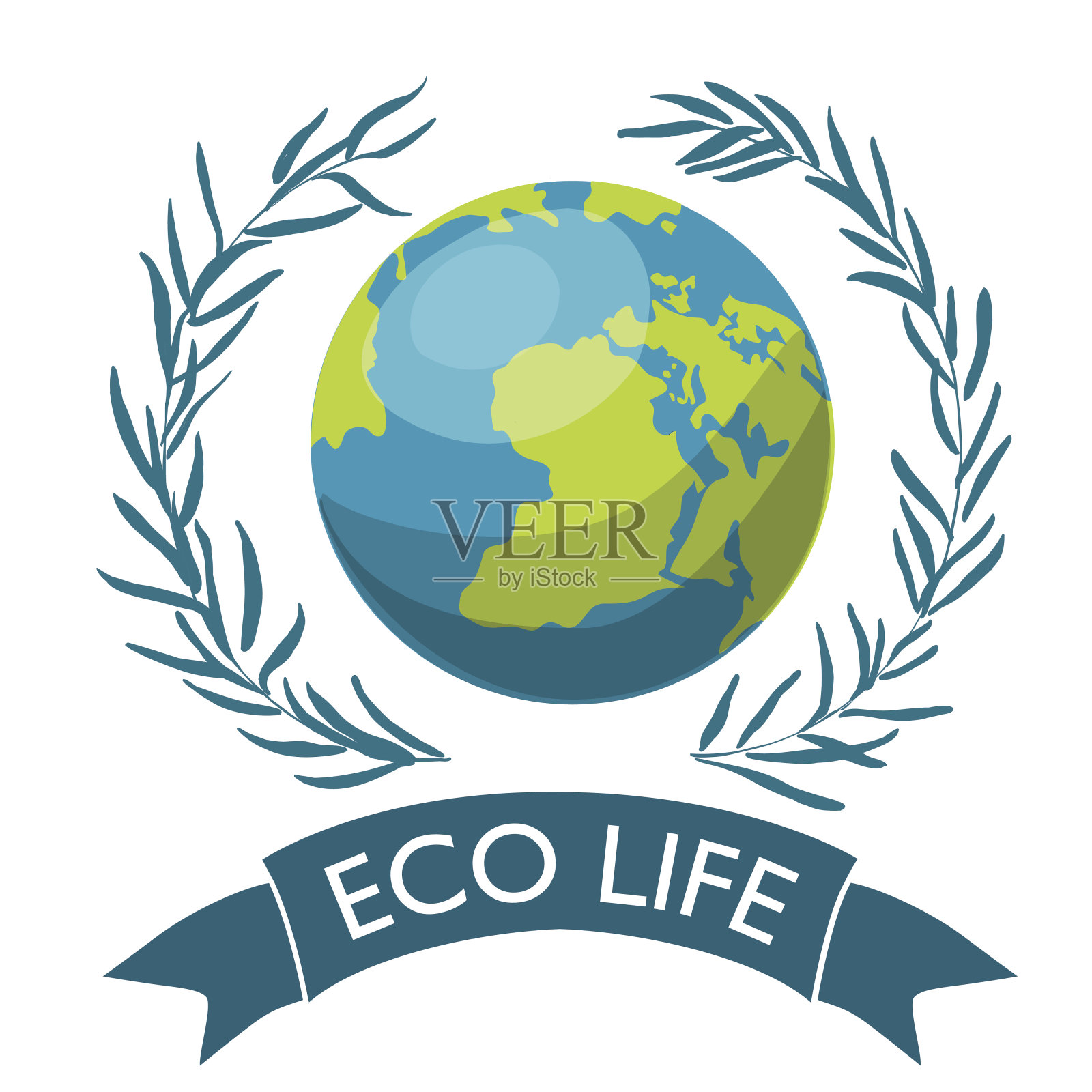 地球仪和月桂花环。矢量插图。插画图片素材