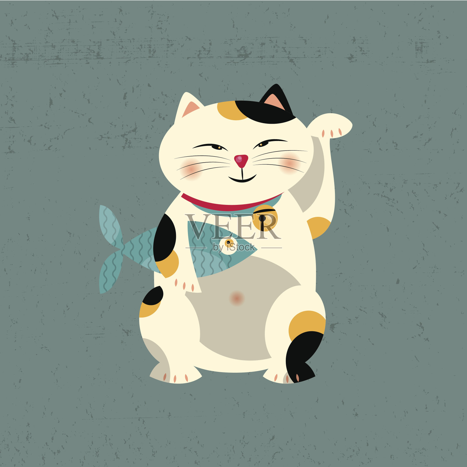 传统的亚洲幸运猫。Maneki三氯二苯脲。插画图片素材