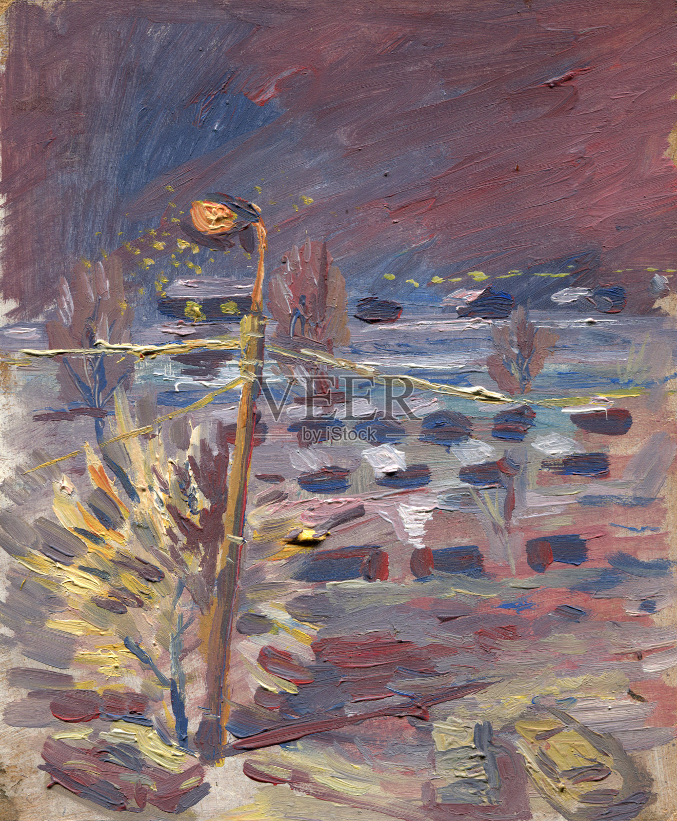 晚上院子里绘画插画图片素材