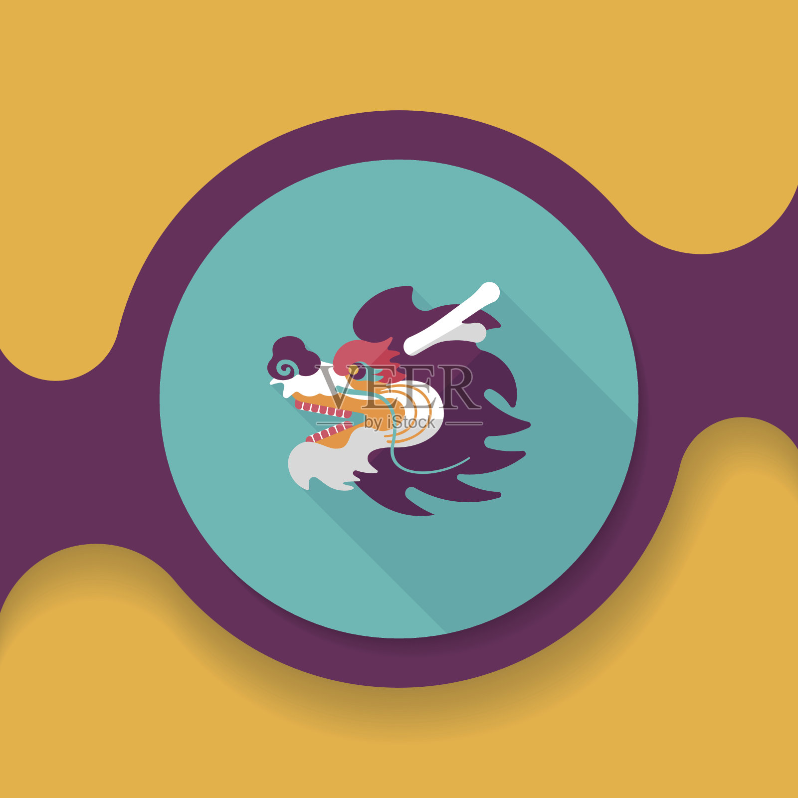 中国新年扁平图标与长影子，eps10插画图片素材