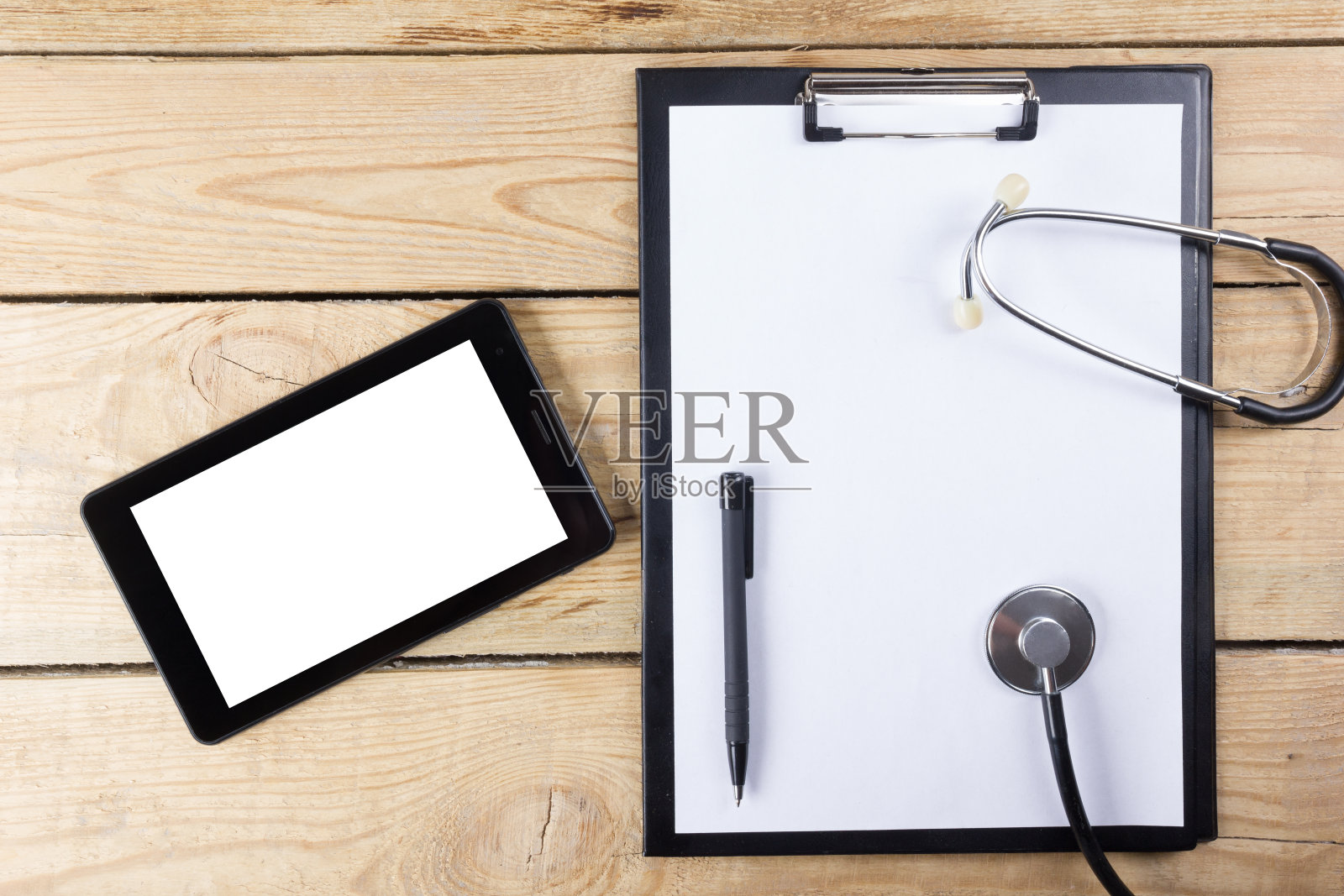 医生的工作场所。俯视图照片摄影图片