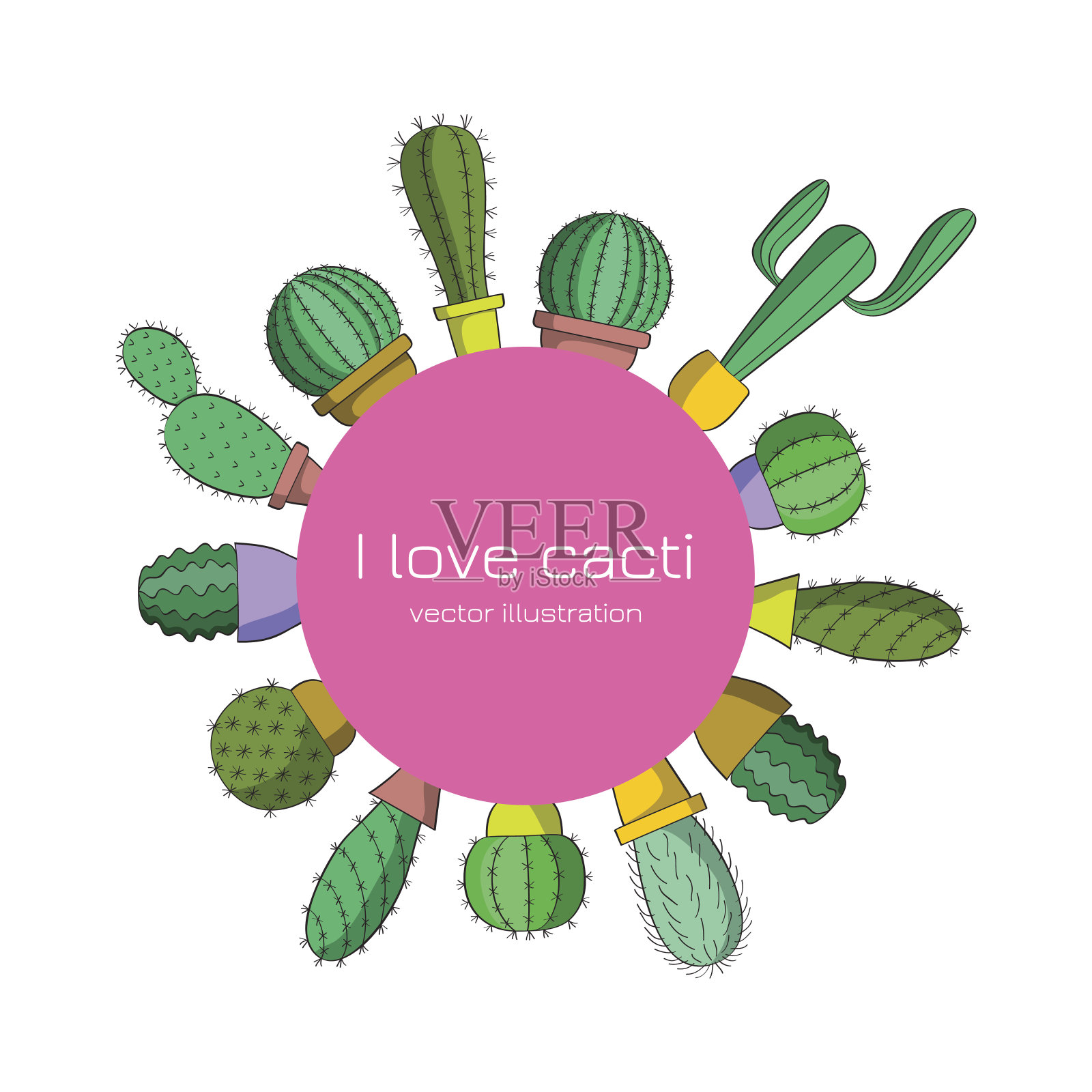 我爱仙人掌插画图片素材