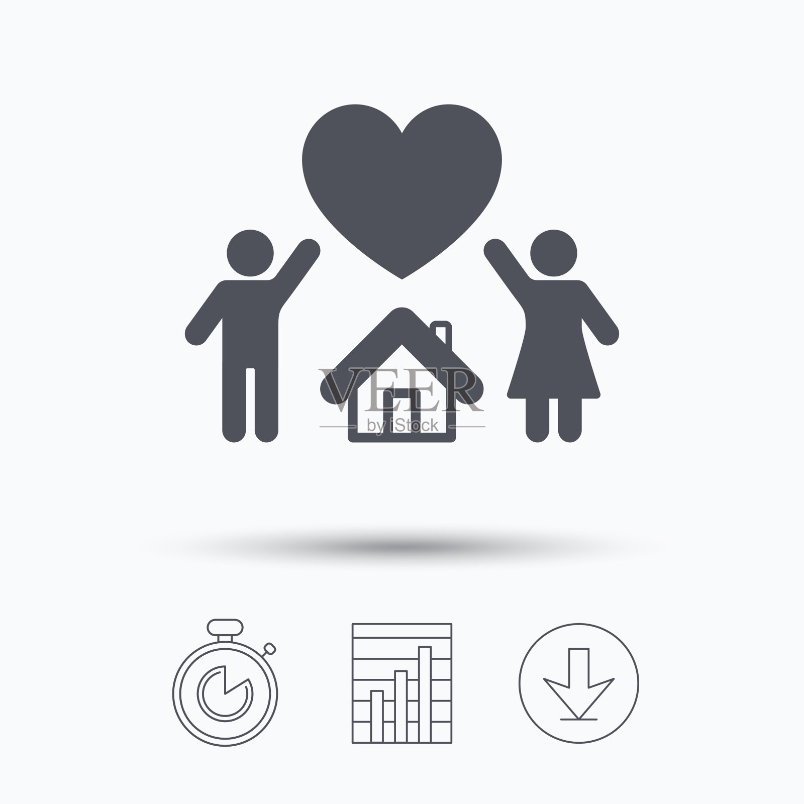 家庭图标。父亲，母亲和孩子的标志。图标素材