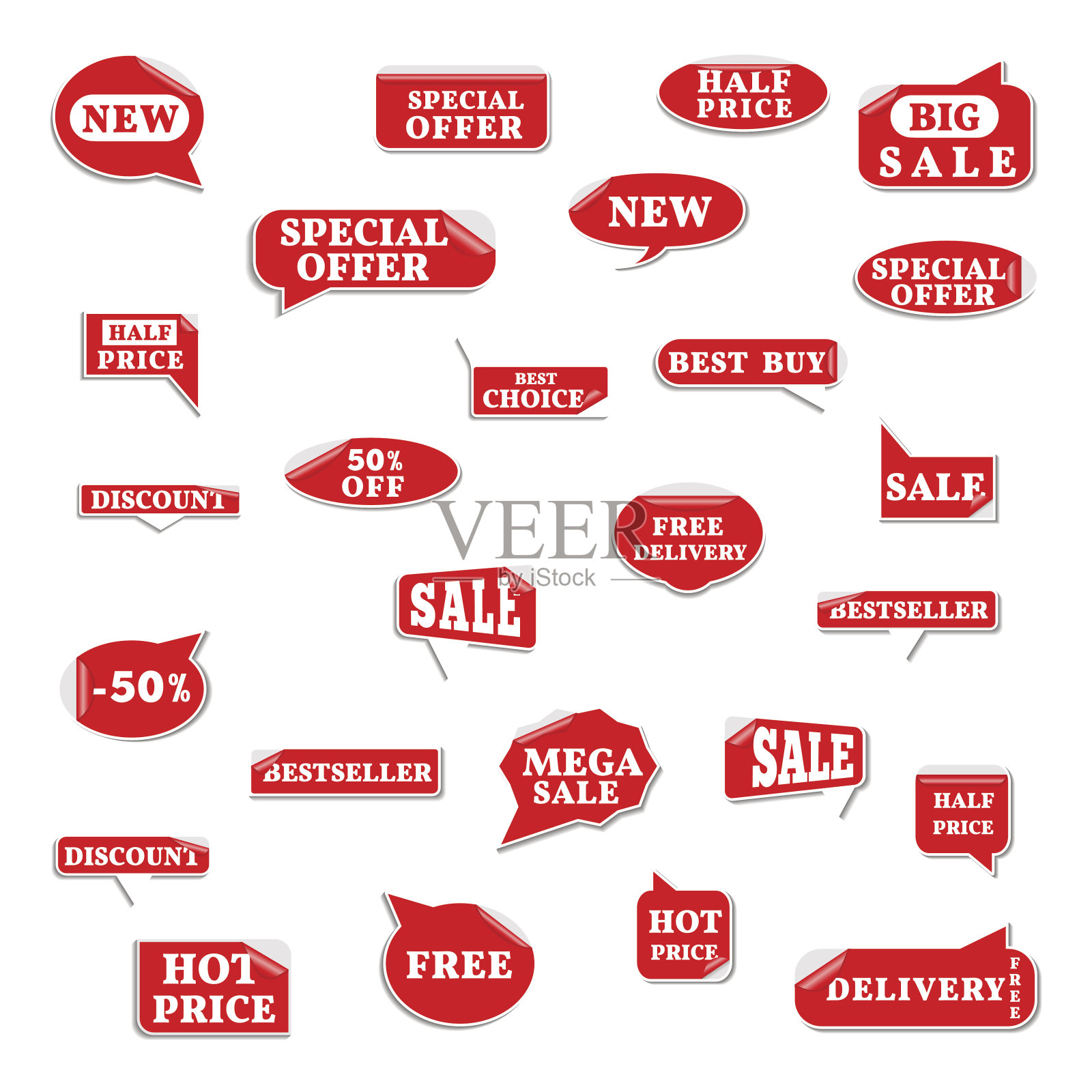 一组明亮的标签，矢量插图。设计元素图片