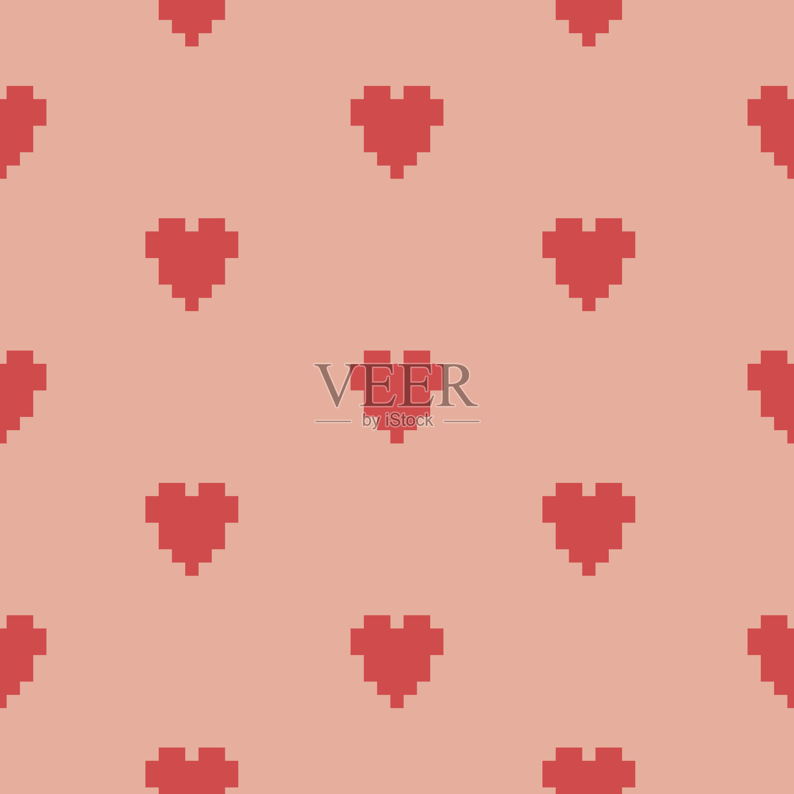 像素艺术心无缝矢量图案插画图片素材