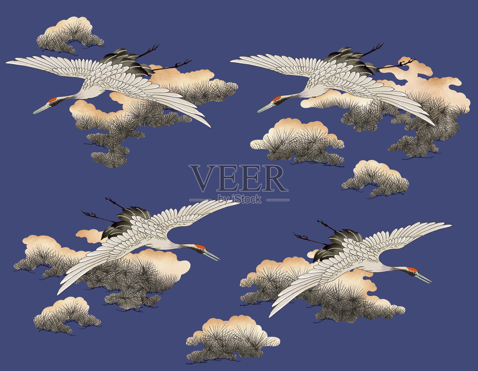 日本风格的起重机插画图片素材