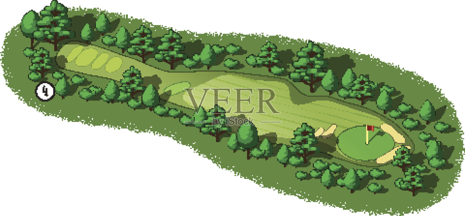 矢量高尔夫球场洞空中等距视图插画图片素材