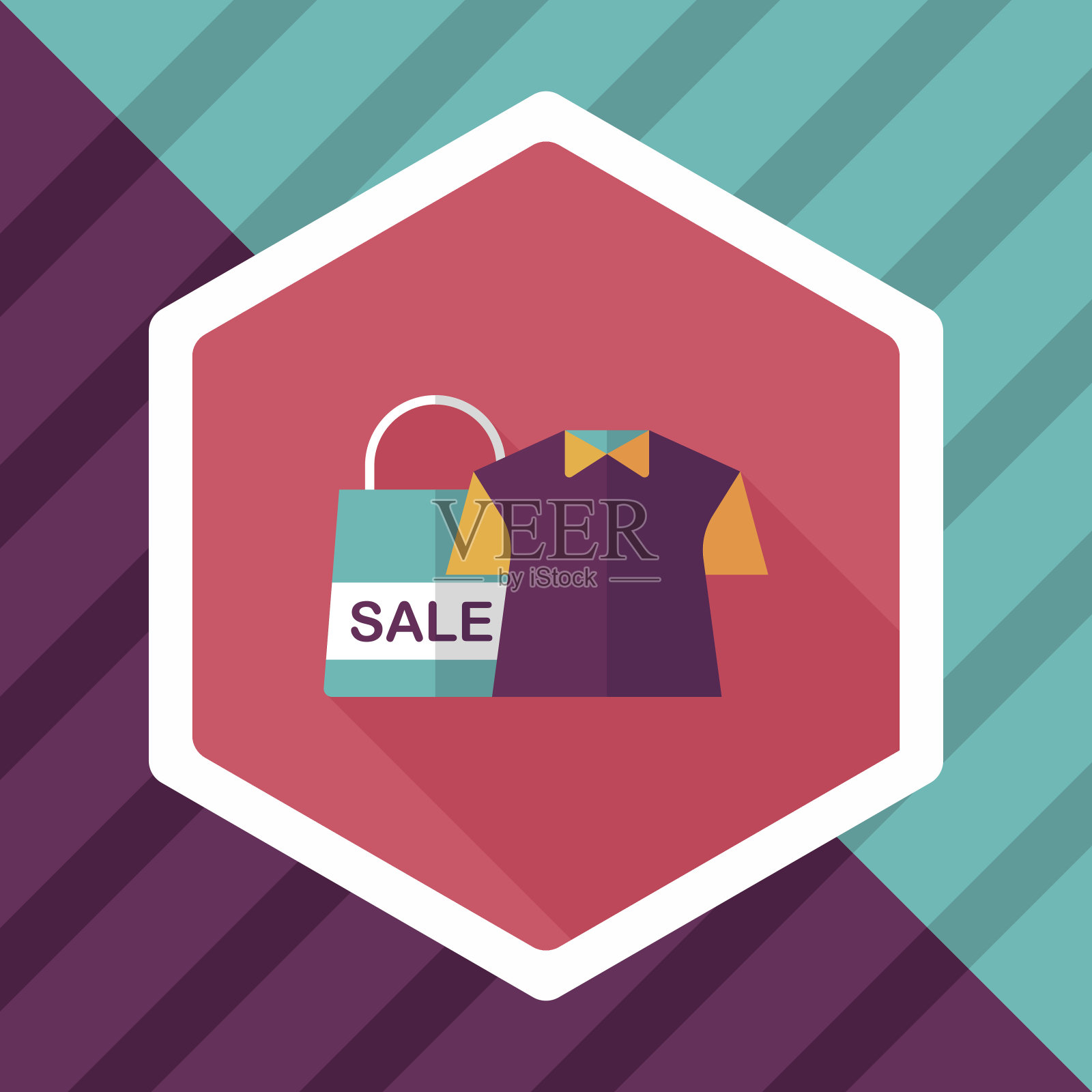 购物衣服平与长影子图标，eps10插画图片素材