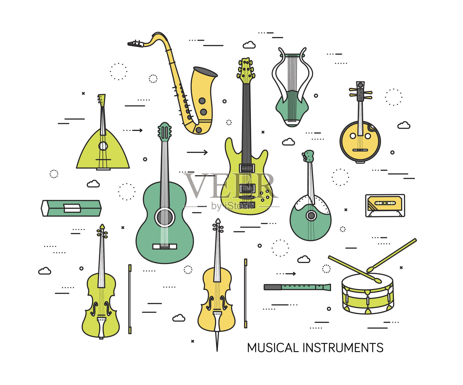 细线套乐器现代插画概念插画图片素材