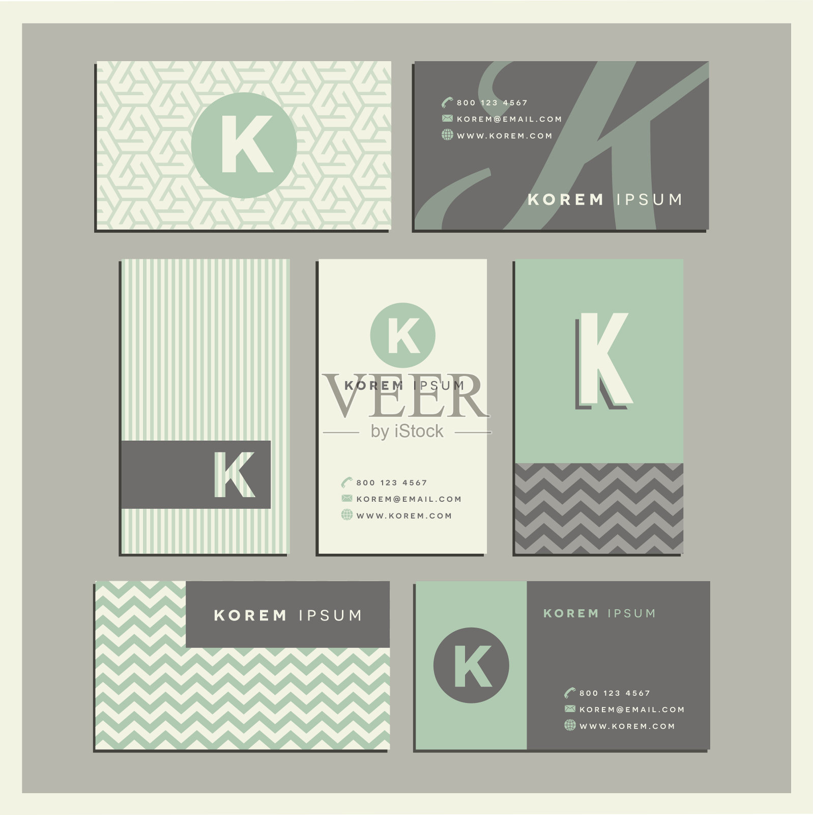一套具有字母K的协调名片设计设计模板素材