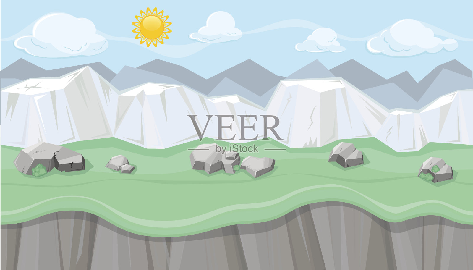 无缝编辑的带有白色悬崖的山地景观用于游戏设计插画图片素材