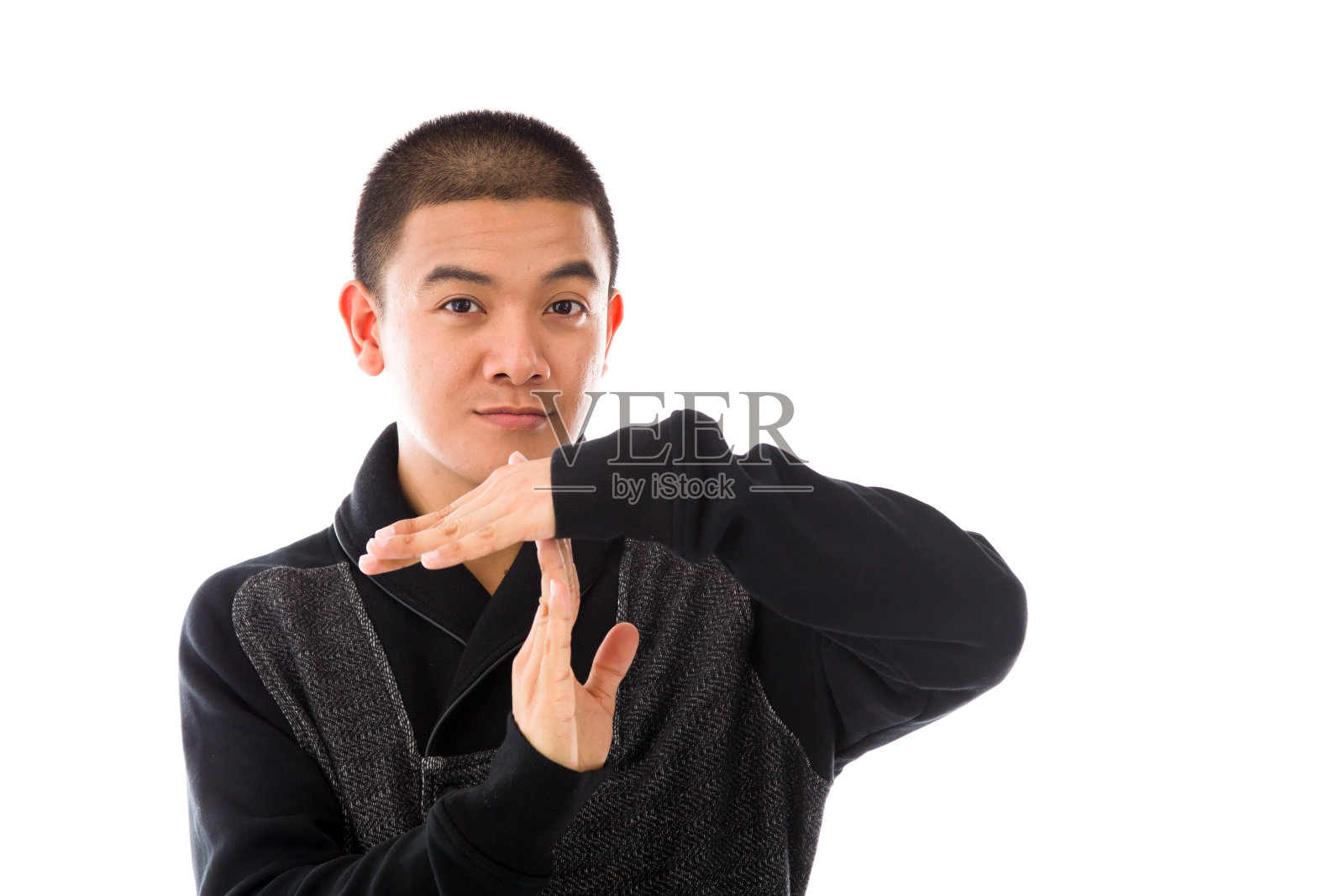 模型孤立在普通背景下的手势中断符号照片摄影图片