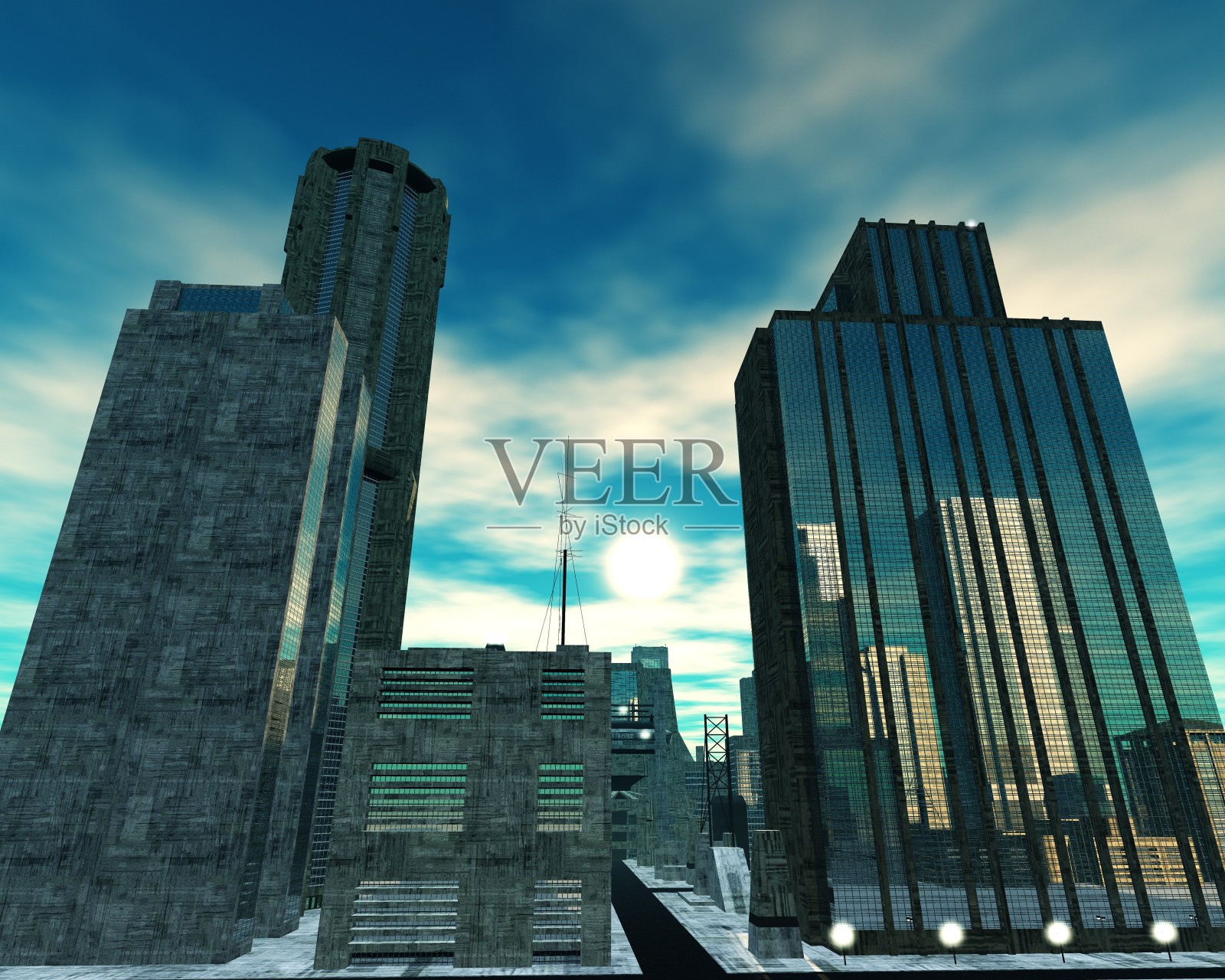 工业景观，工业建筑，工业城市美丽的日落城市景观，照片摄影图片