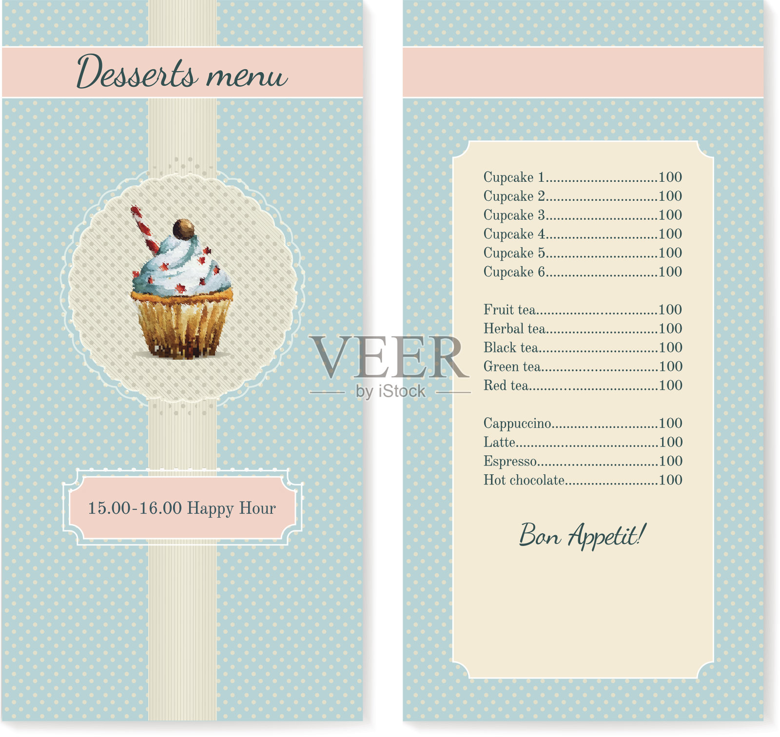 糖果菜单模板与水彩纸杯蛋糕插图插画图片素材