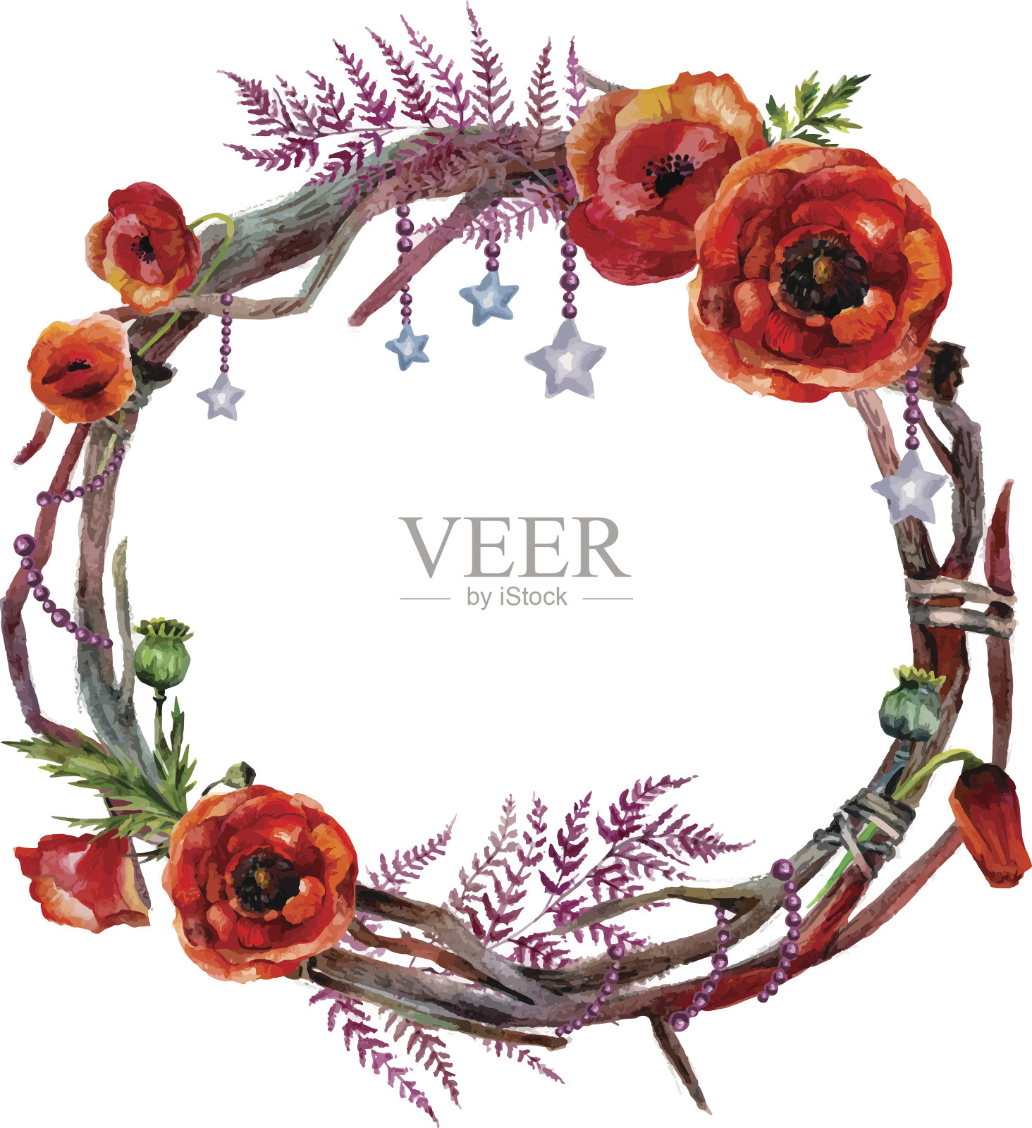 水彩花环插画图片素材