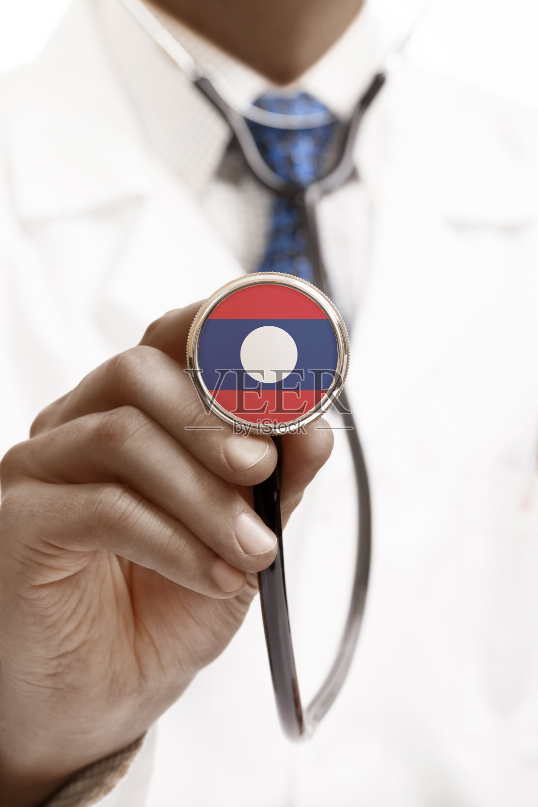 听诊器与老挝国旗概念系列照片摄影图片