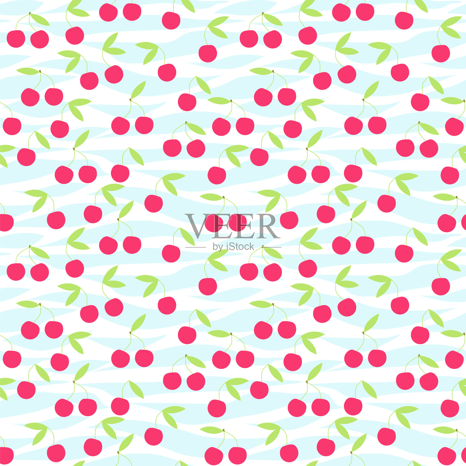 无缝樱桃图案条纹背景插画图片素材