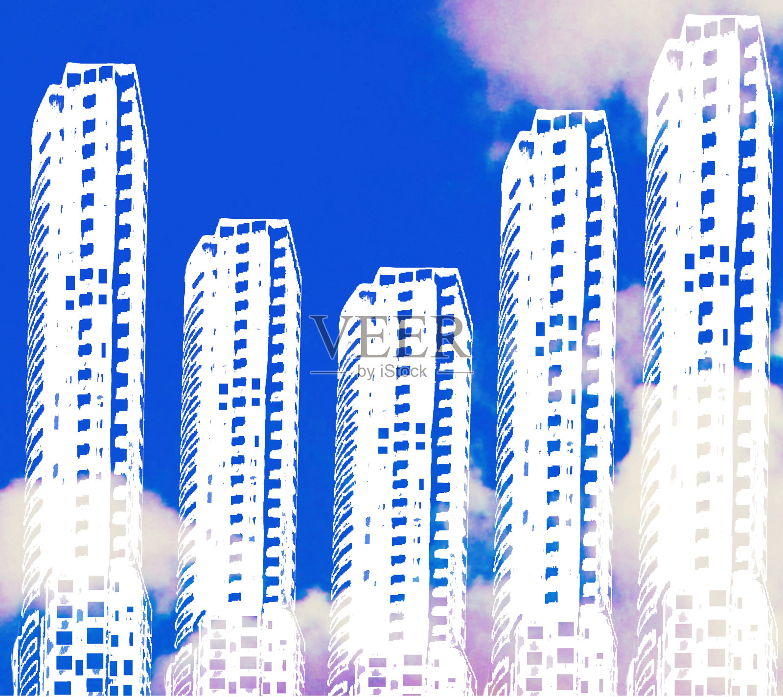 云景和城市建筑的双重曝光照片摄影图片