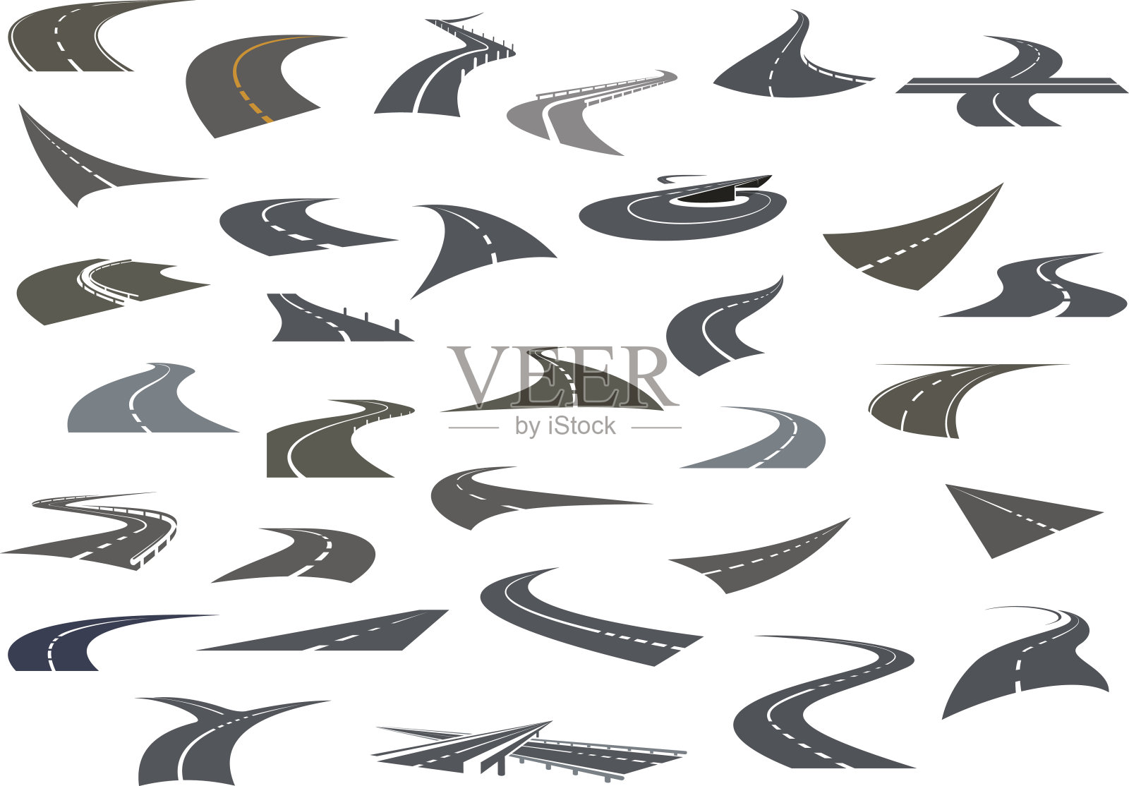 高速公路，通道和十字路口的图标或符号插画图片素材