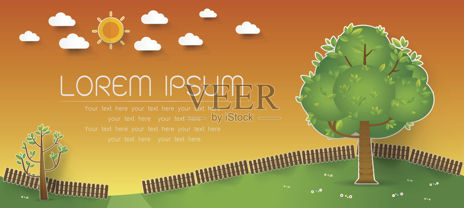 自然景观中弹出剪纸风格。美丽的公园设计模板素材