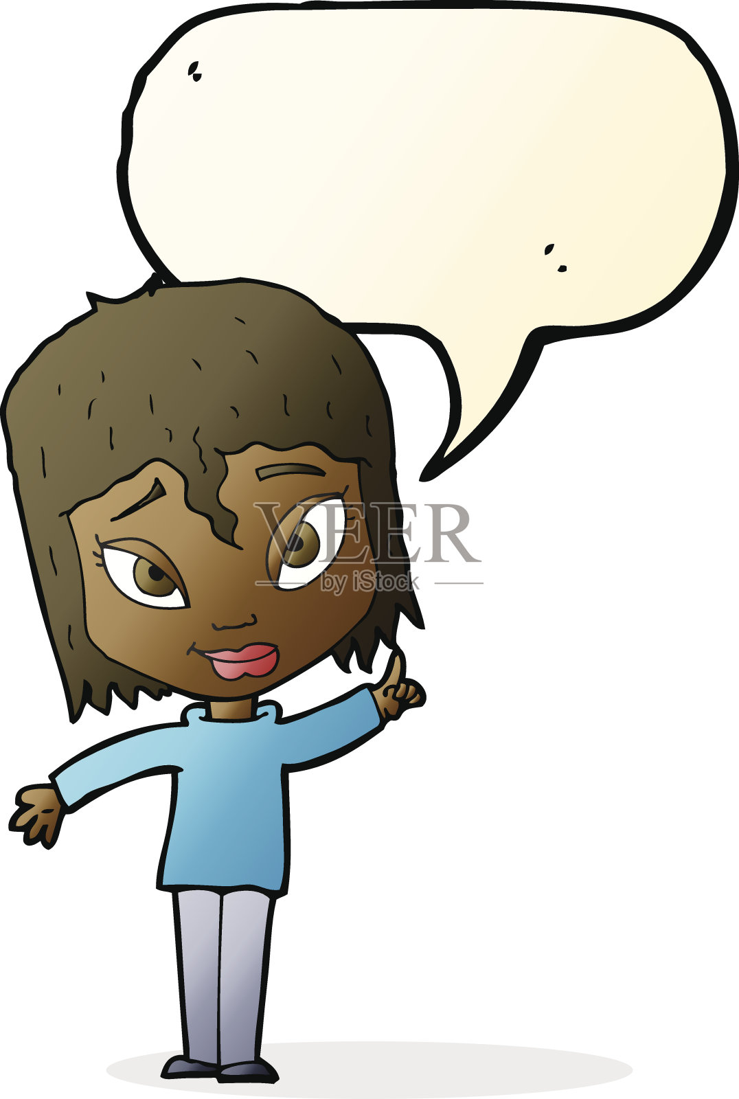 卡通女人用思想和言语泡泡设计元素图片