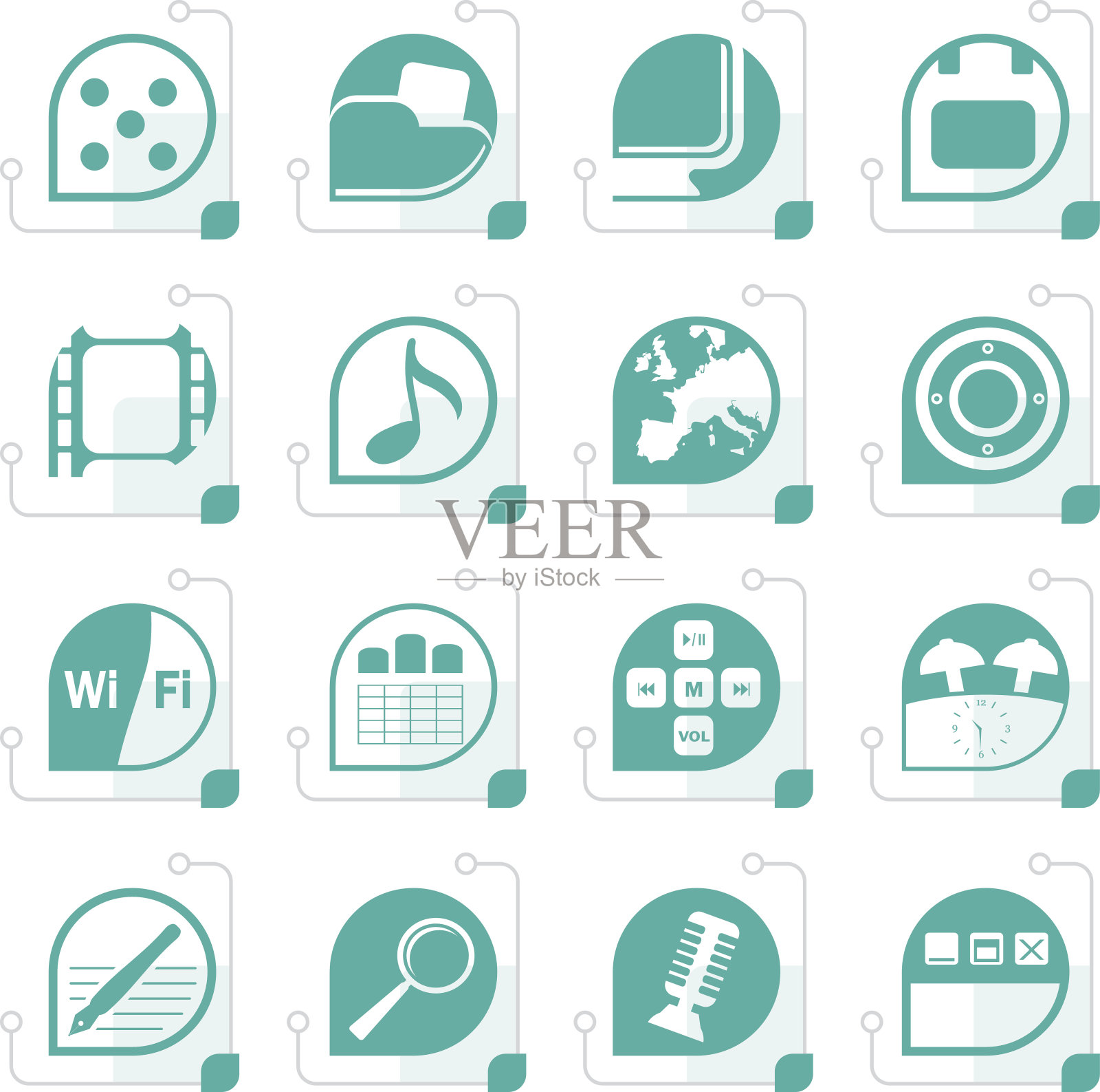 程式化的电话性能，互联网和办公室图标图标素材