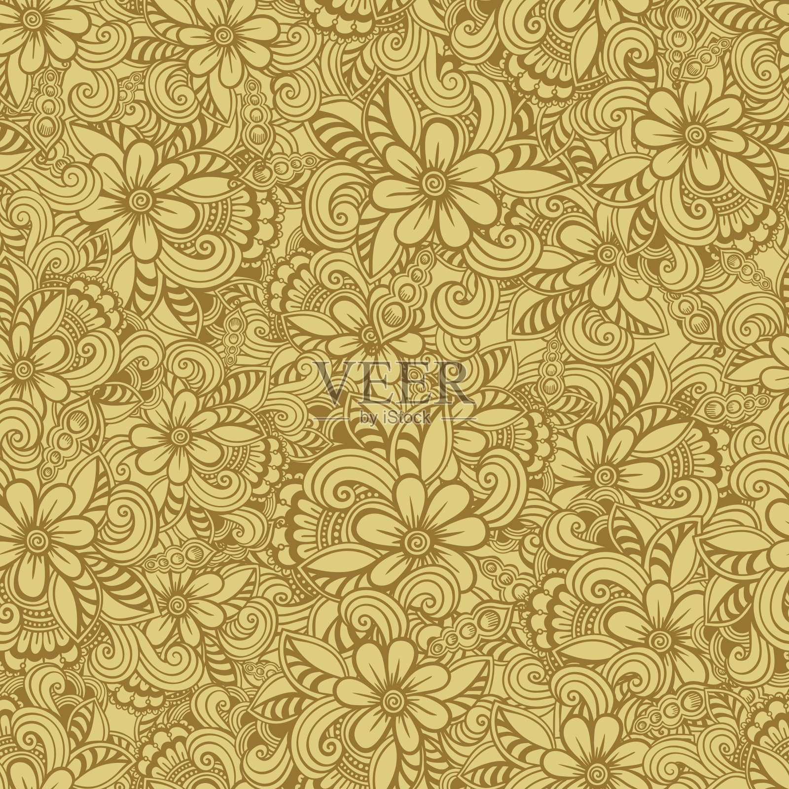 手绘无缝花卉图案。涂鸦风格插画图片素材