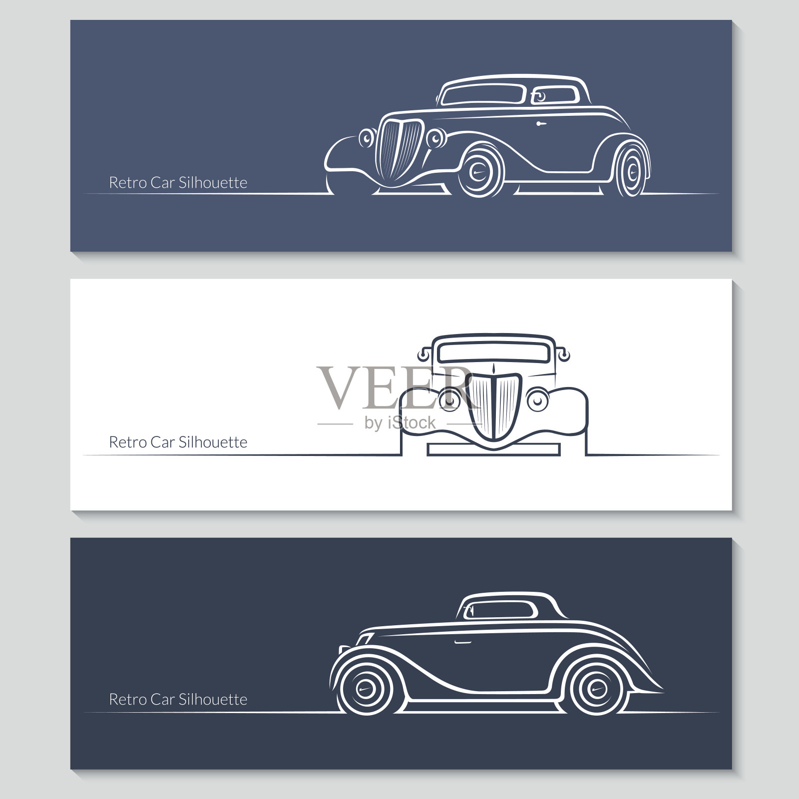 一组老式汽车的剪影插画图片素材