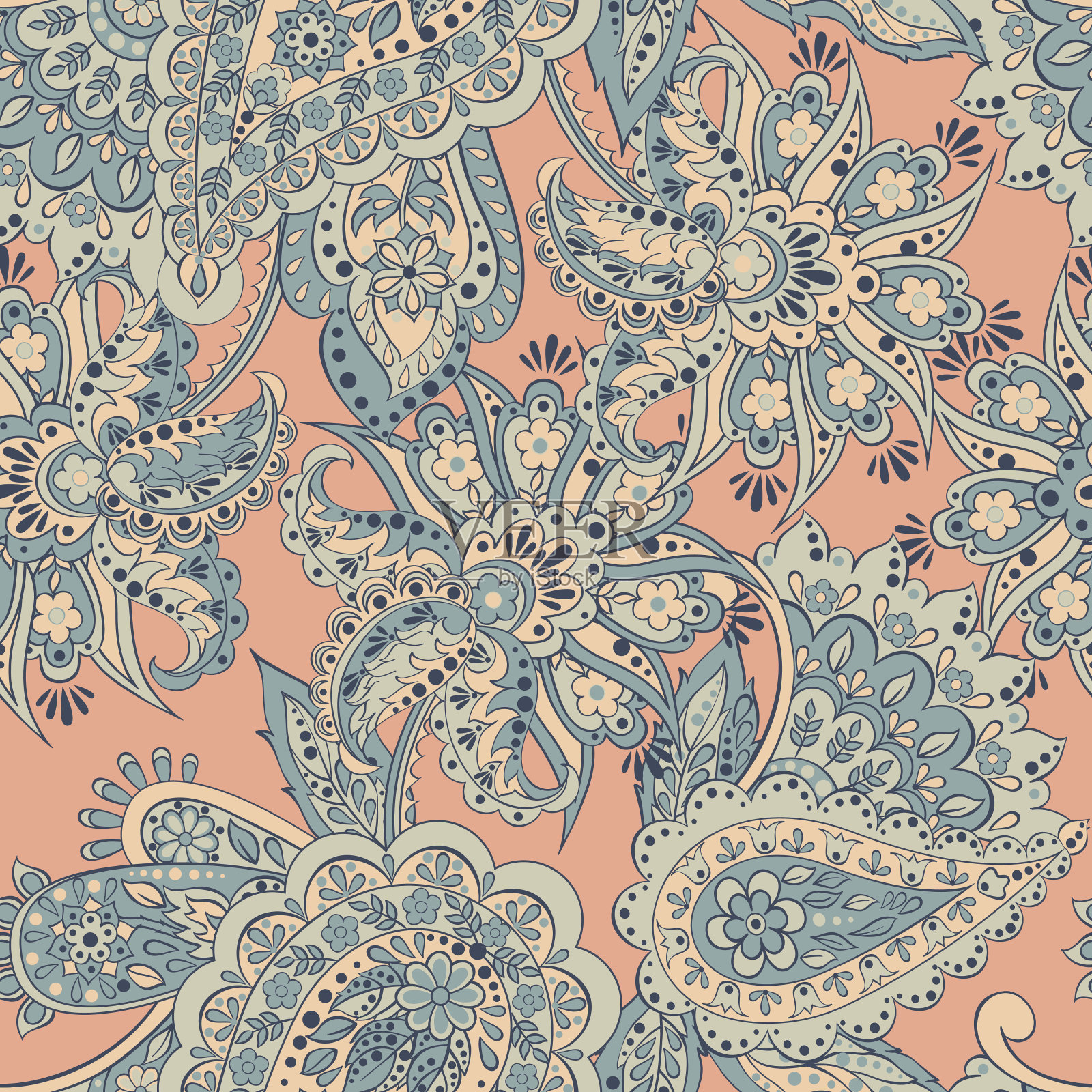 花卉无缝图案与佩斯利装饰插画图片素材