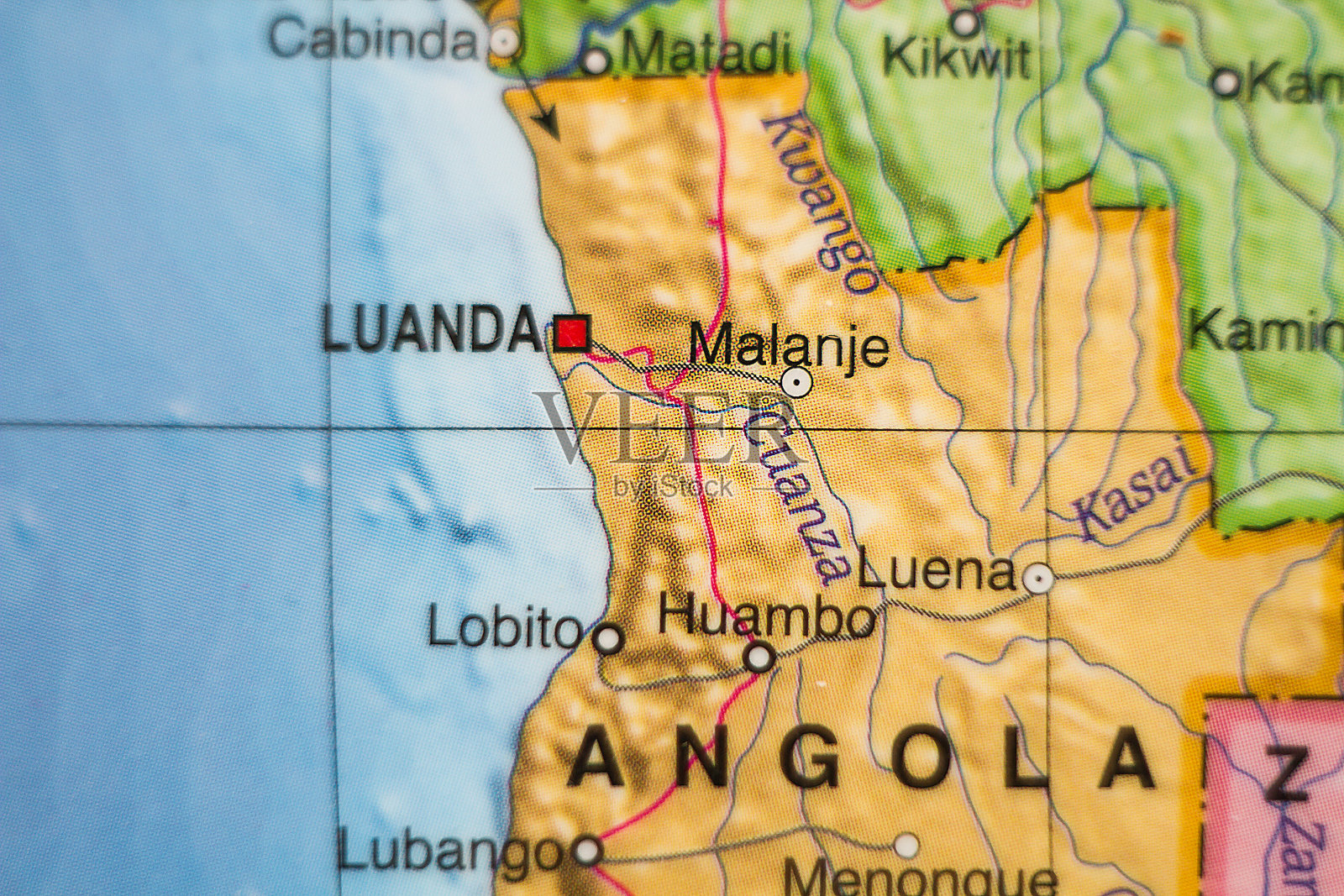 安哥拉共和国国家地图。照片摄影图片