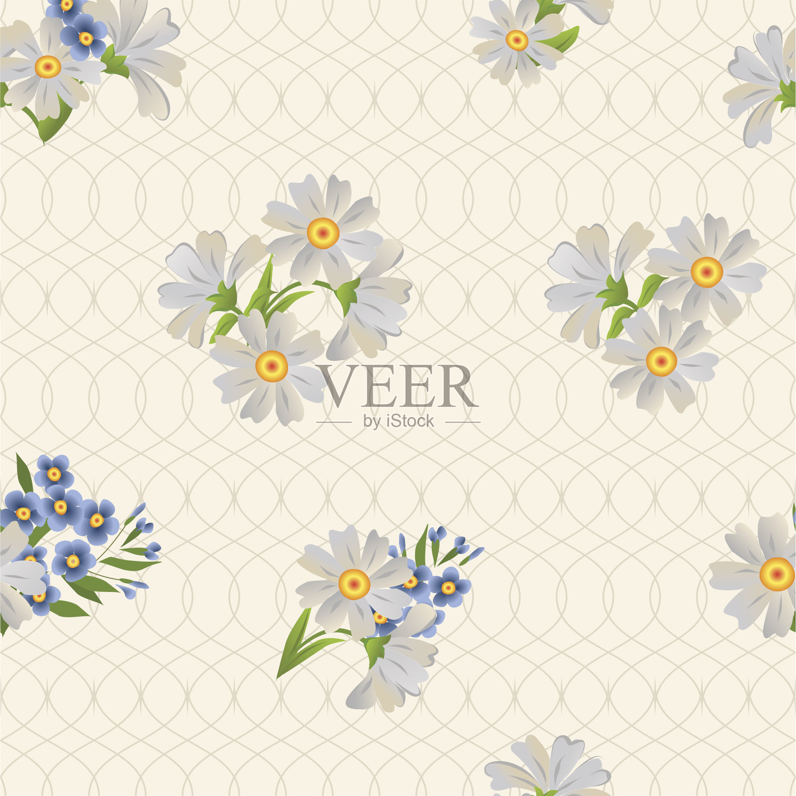 向量重复模式与雏菊和勿忘我。插画图片素材