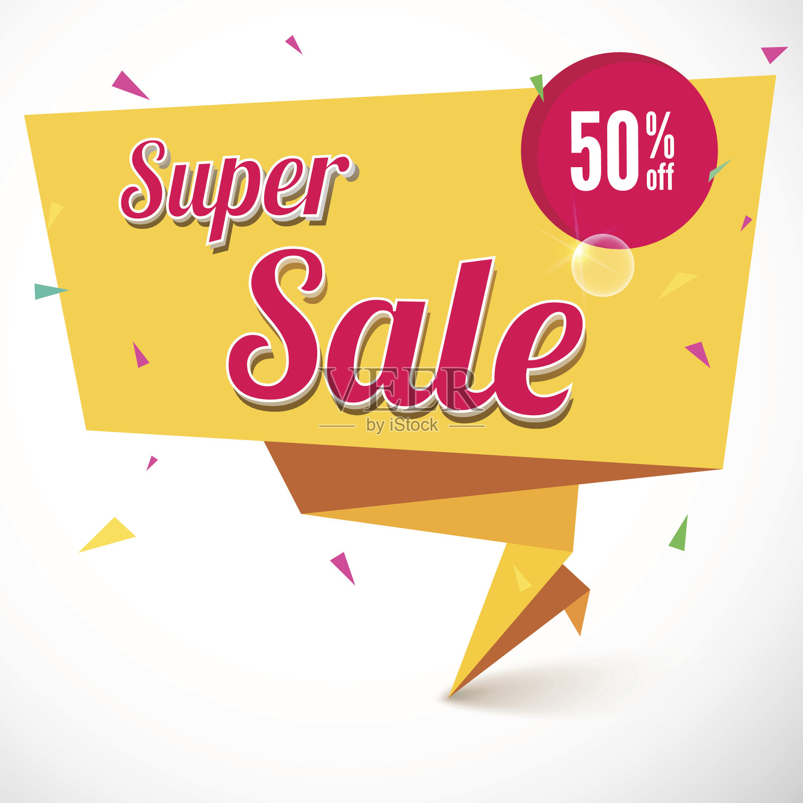 超级销售折纸横幅。设计元素图片