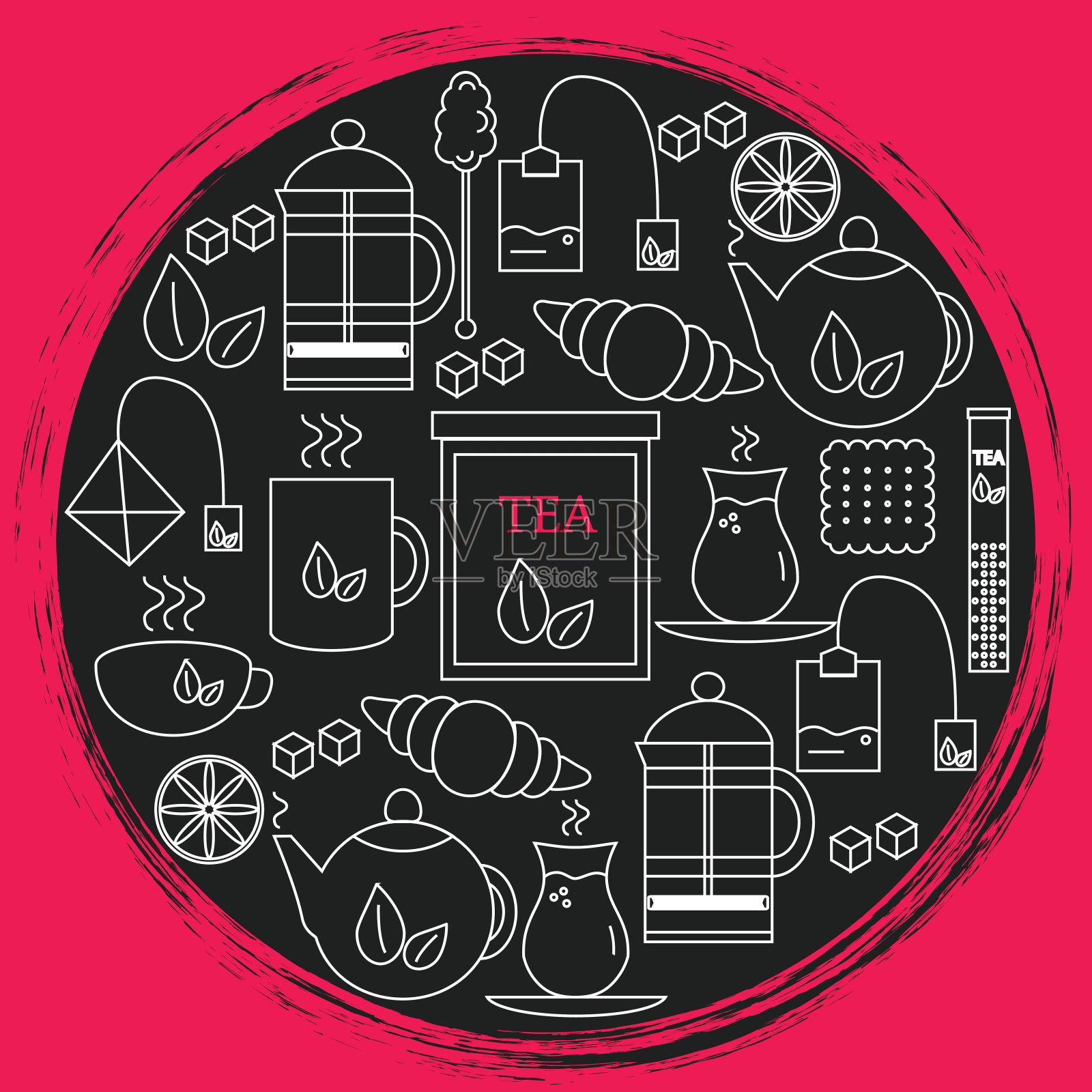 把茶的图标排成一个圆圈照片摄影图片