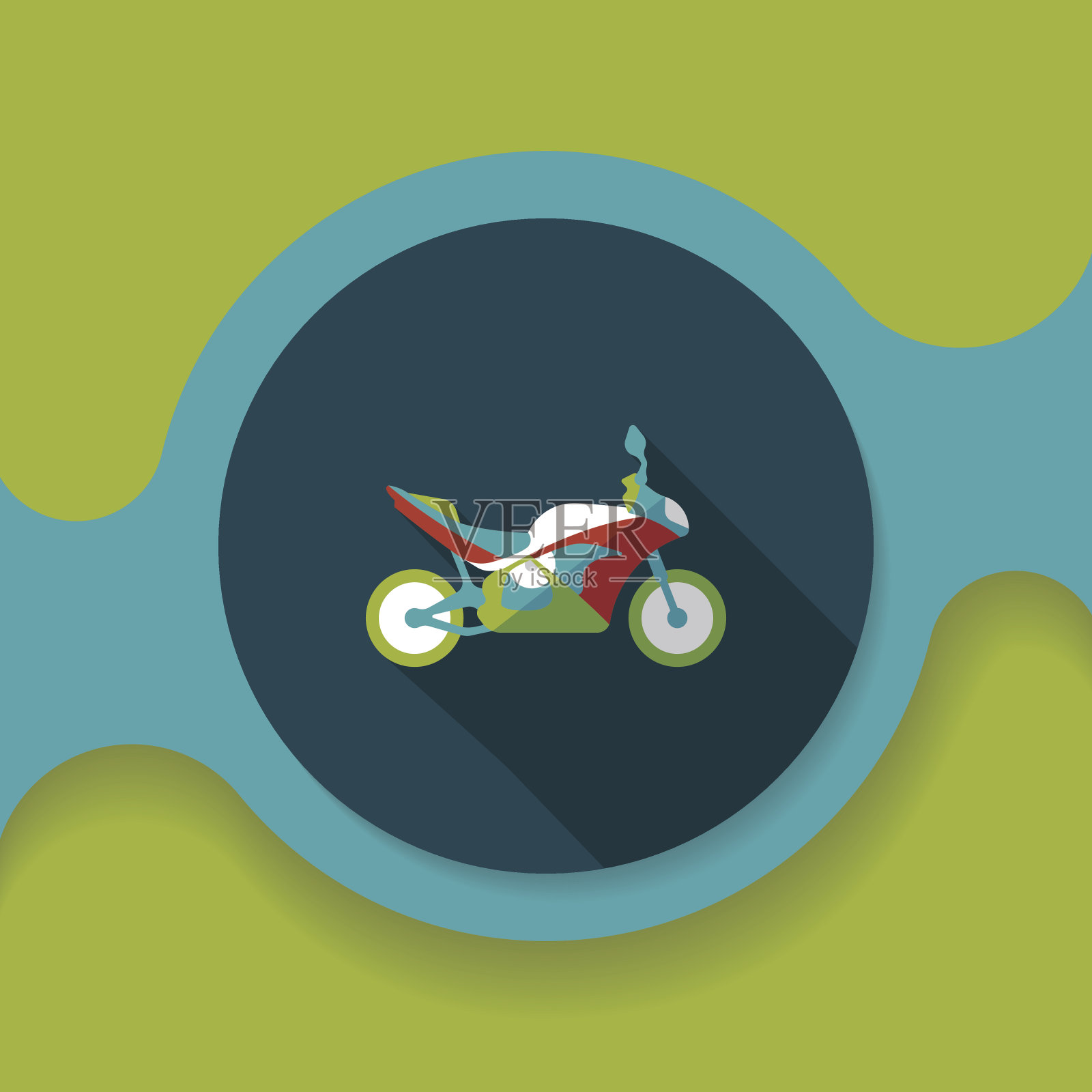 交通摩托车平面图标与长影子，eps10插画图片素材