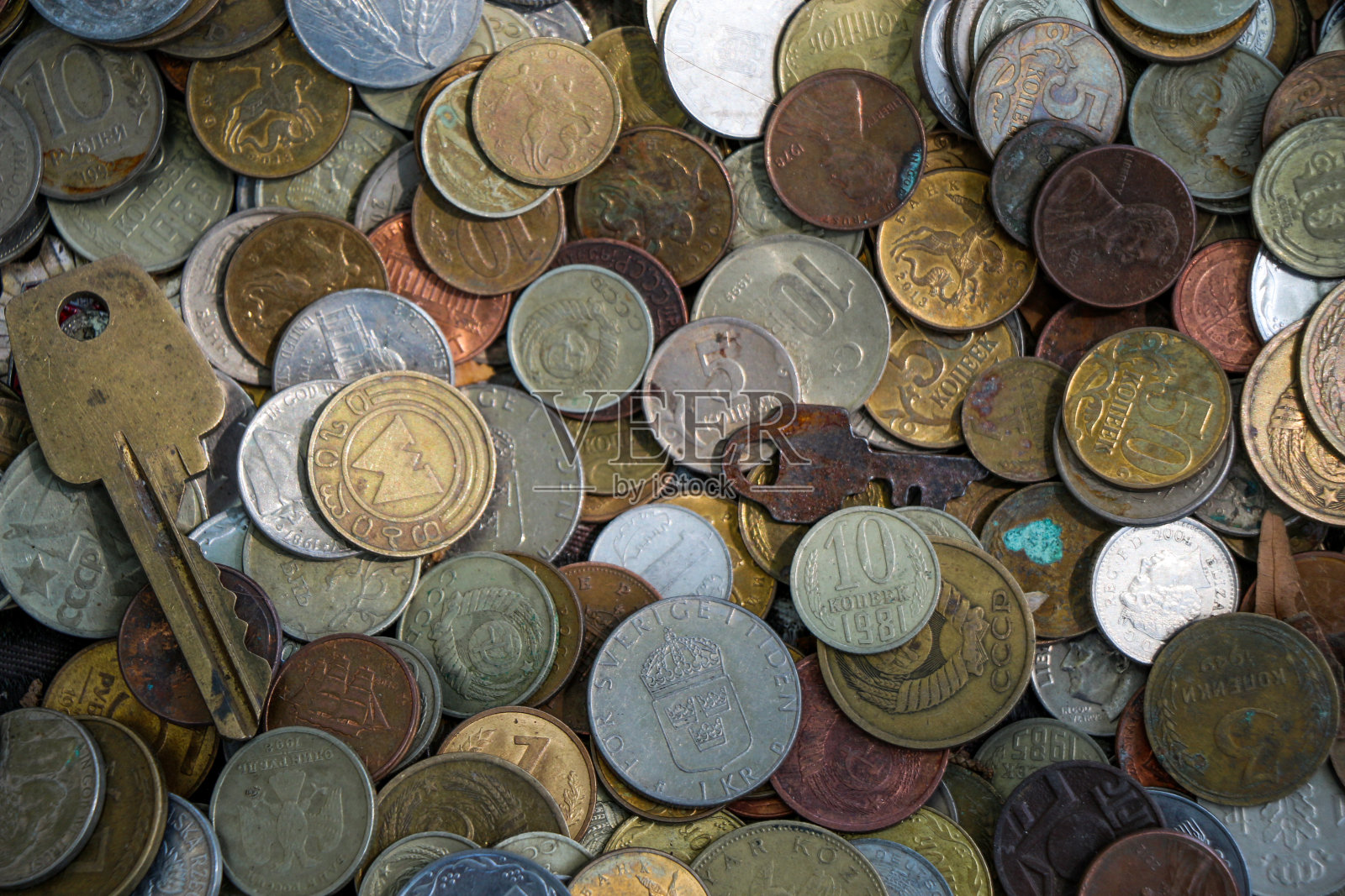 来自乔治亚州的旧金属硬币收藏照片摄影图片