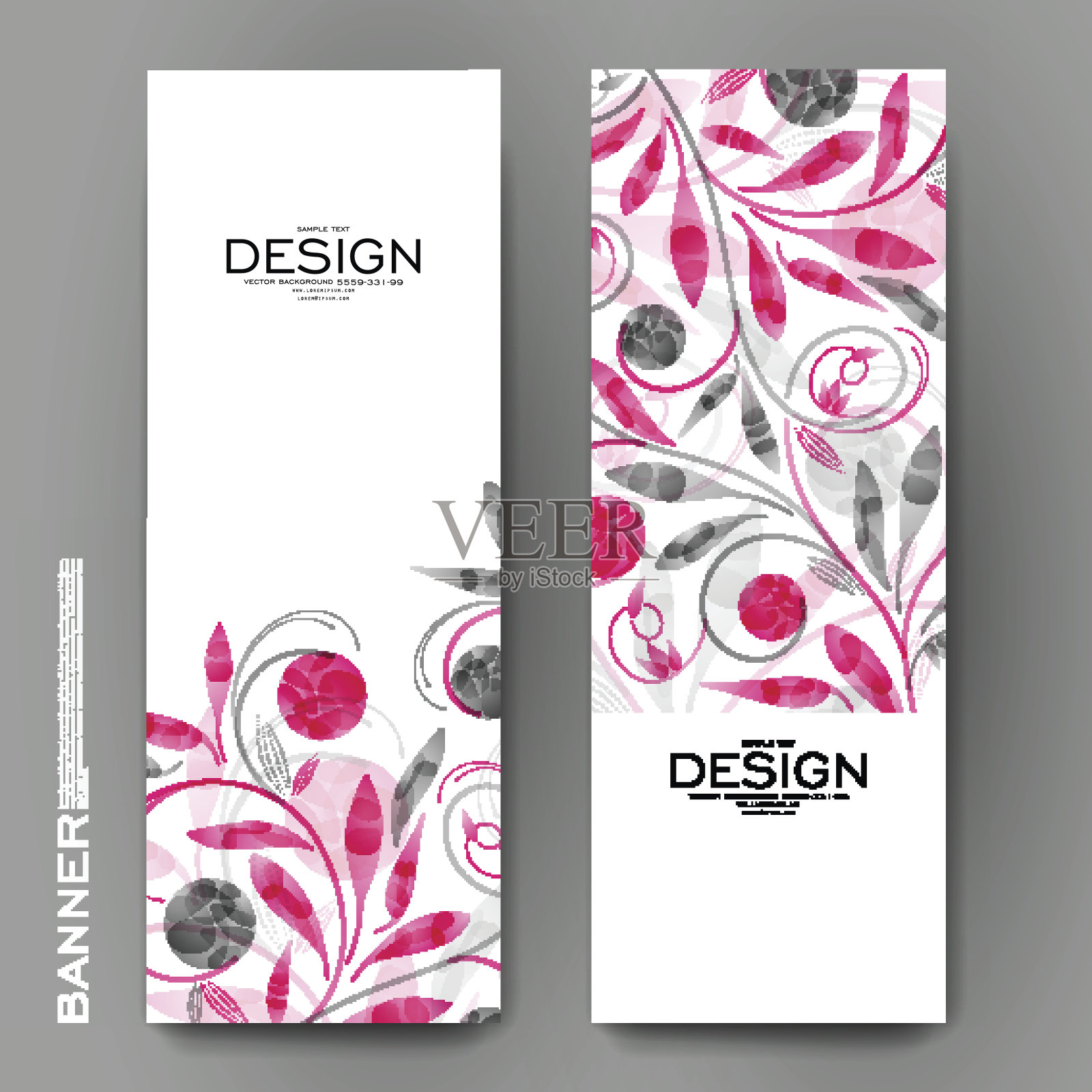 美丽的旗帜矢量模板与花卉装饰的背景插画图片素材