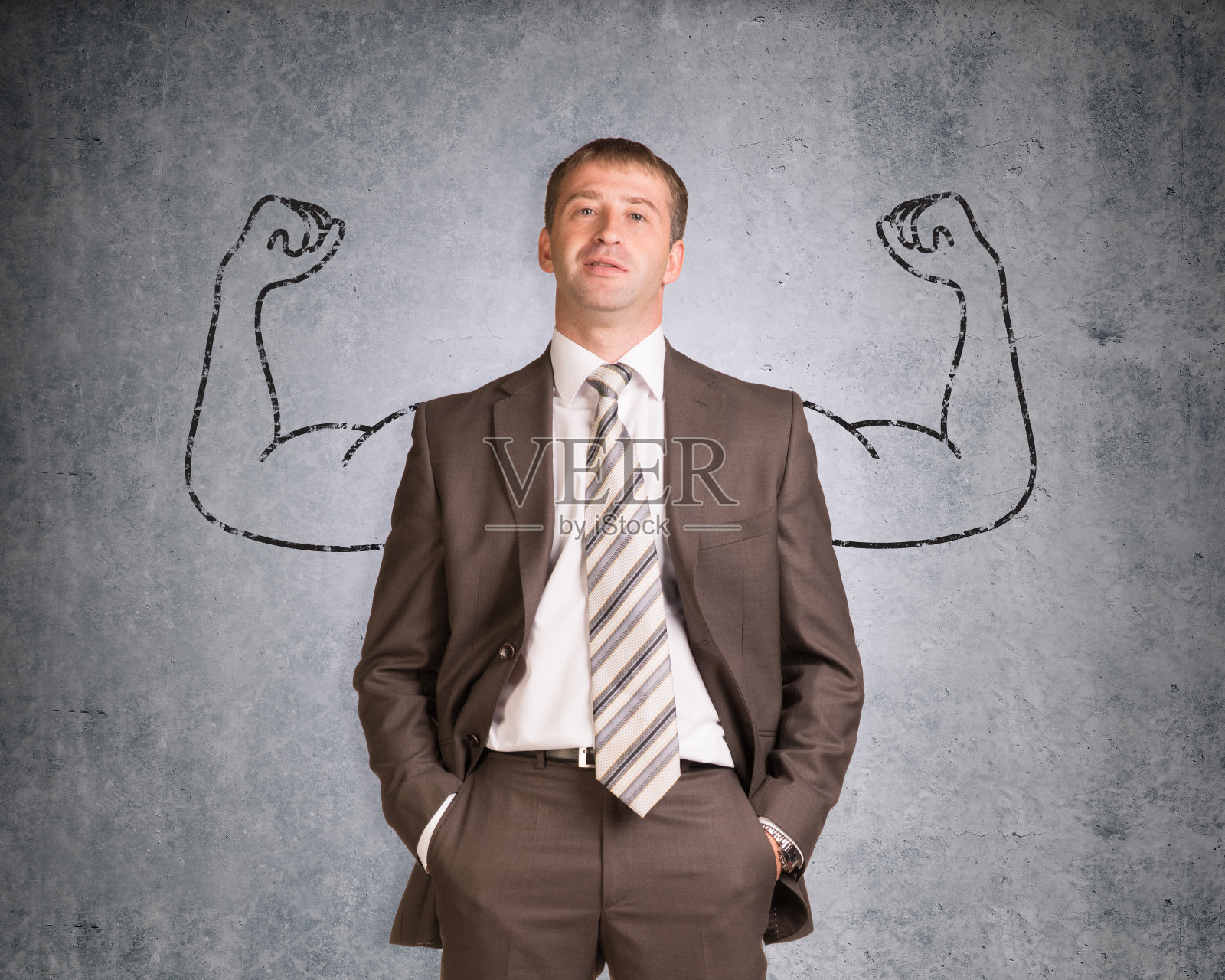 用铅笔画出强壮手臂的商人照片摄影图片