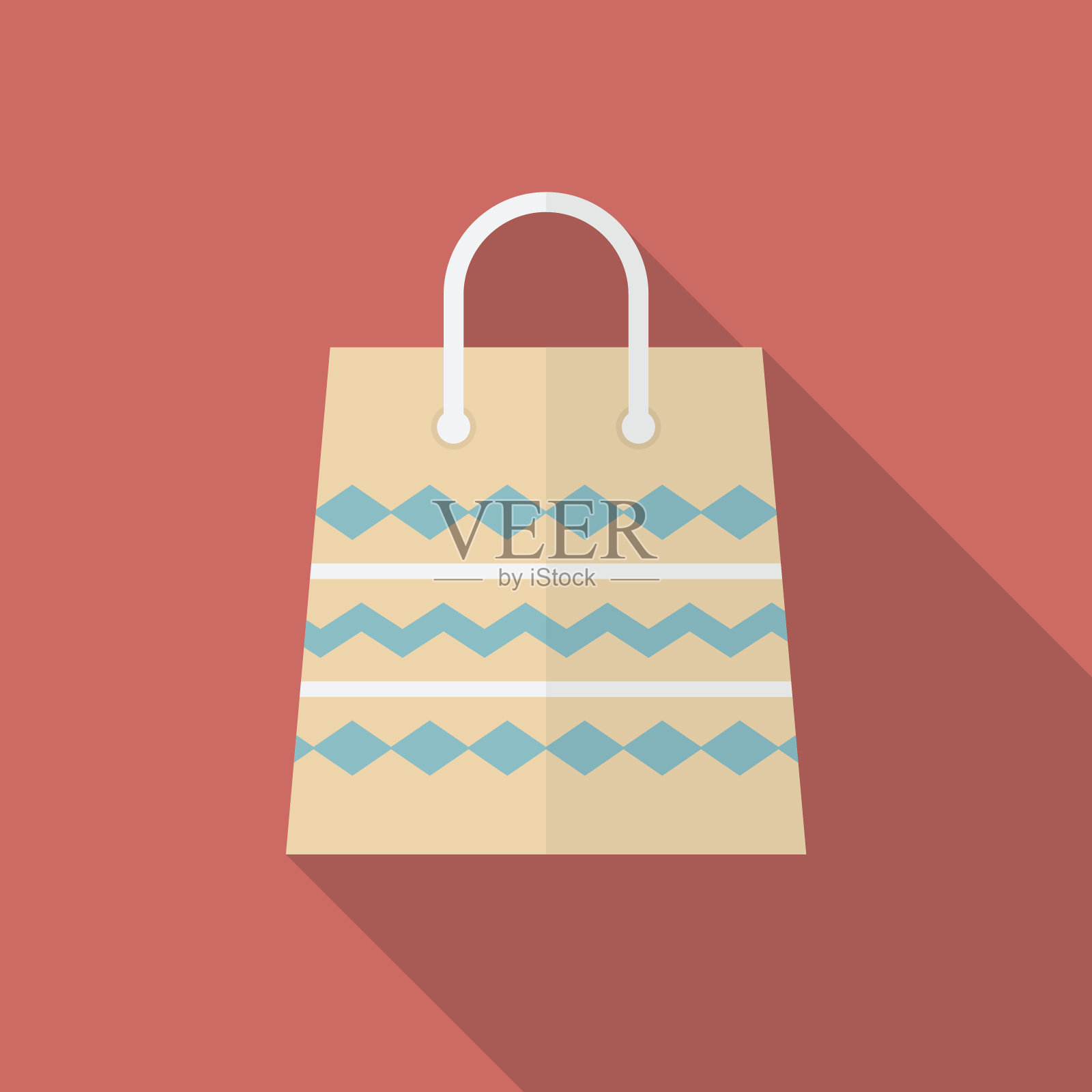 购物袋图标与长影子。插画图片素材