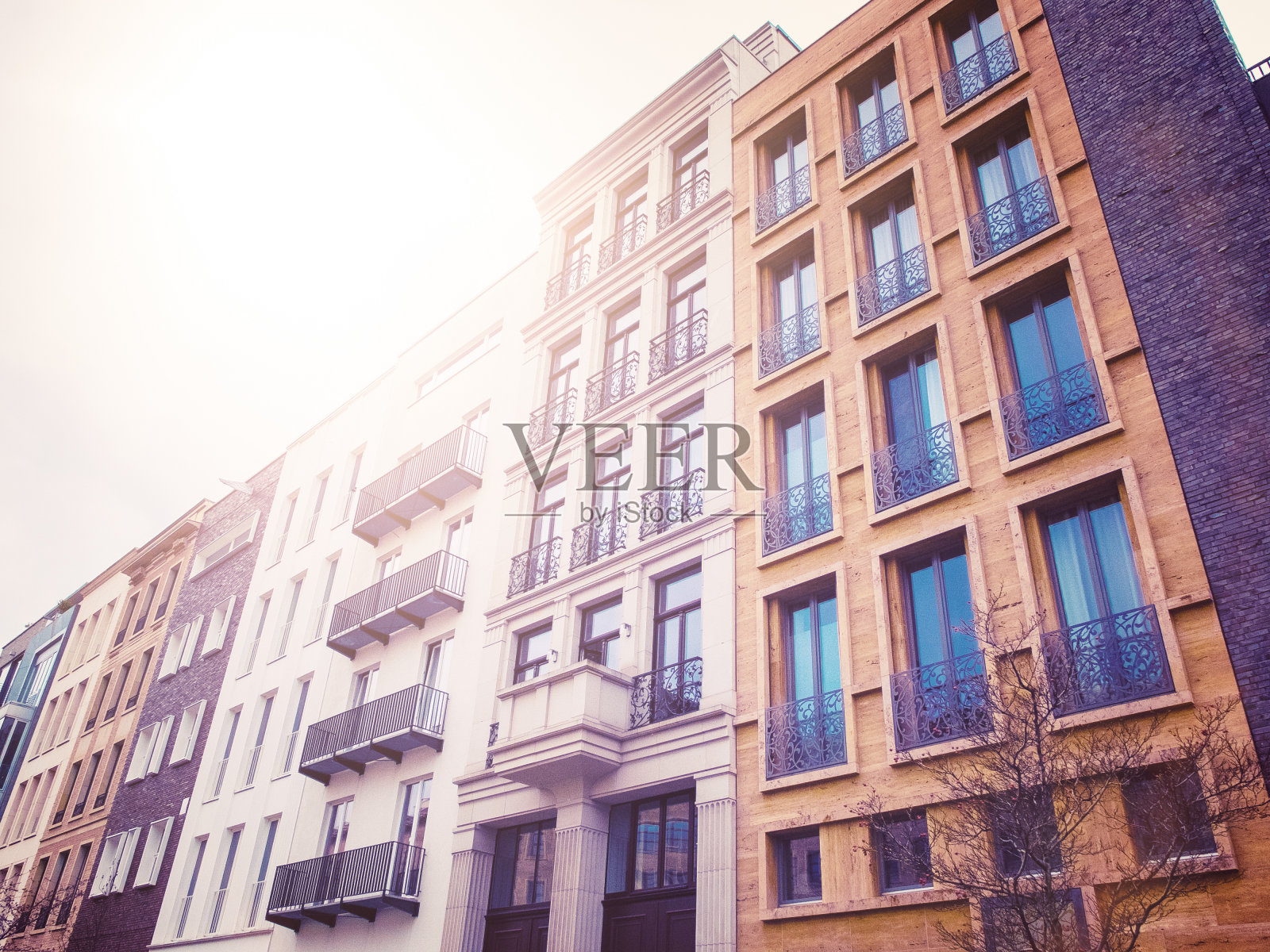 城市公寓在阳光明媚的日子里照片摄影图片