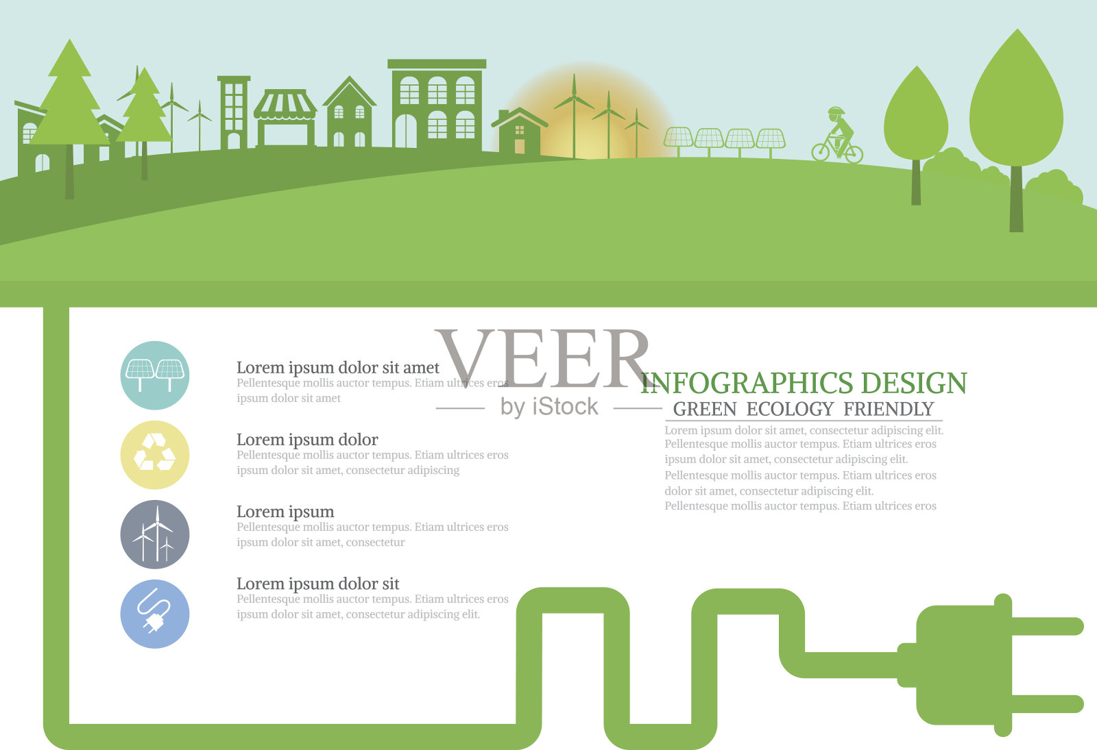 生态连接电插头的概念背景。向量插画图片素材