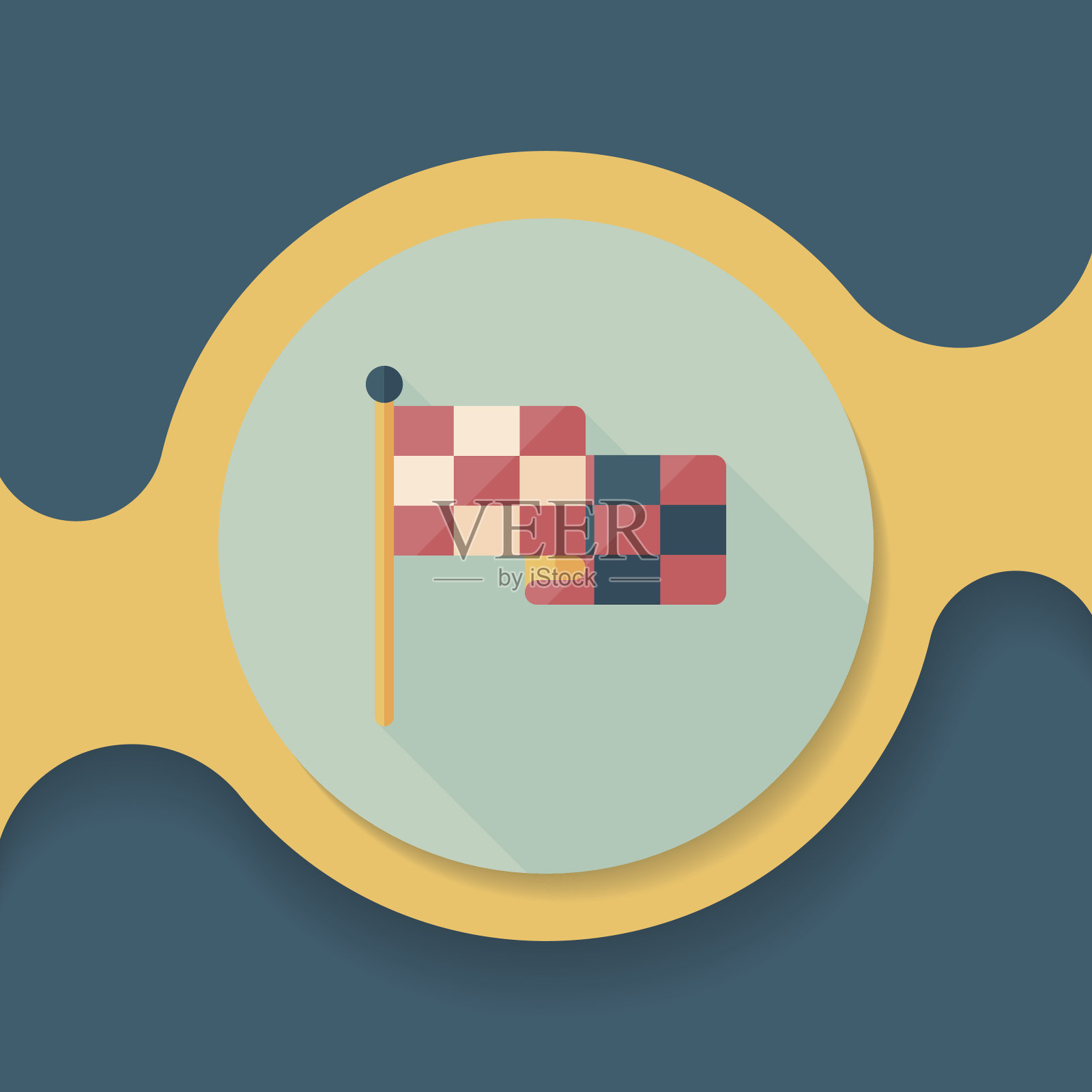 赛车旗帜与长影子的平面图标，eps10插画图片素材