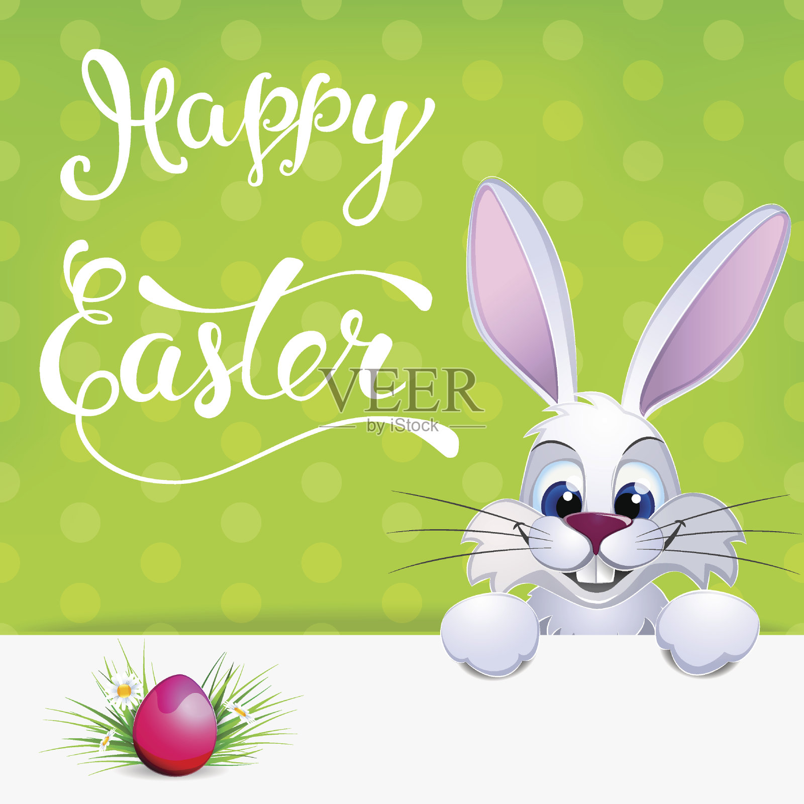 复活节贺卡上有复活节兔子、复活节彩蛋和来历插画图片素材