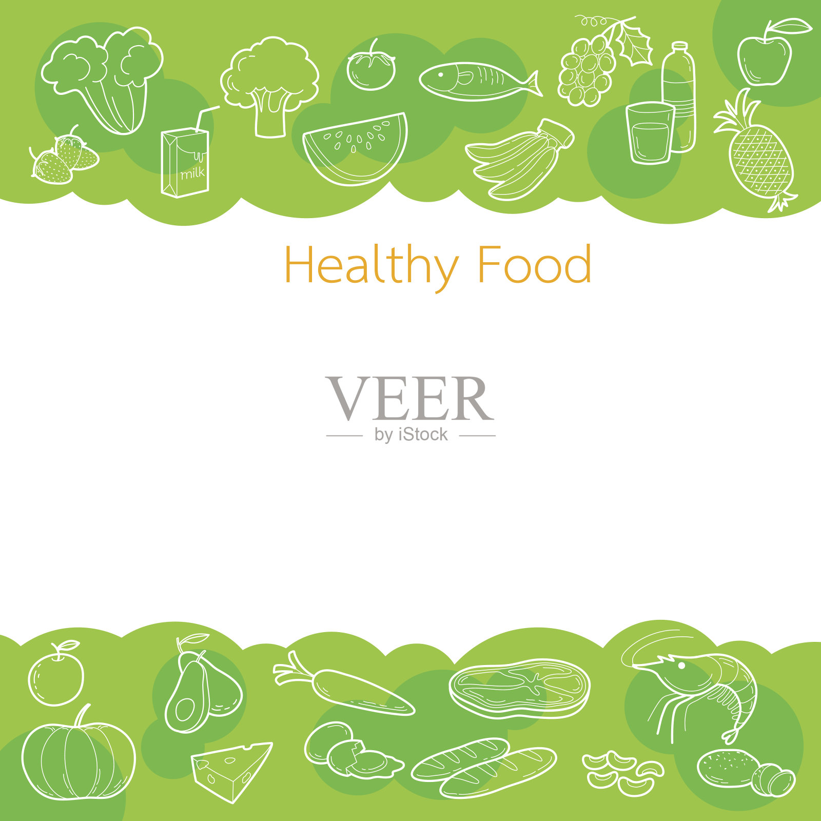 清洁食品轮廓图标上的绿色背景概念插画图片素材