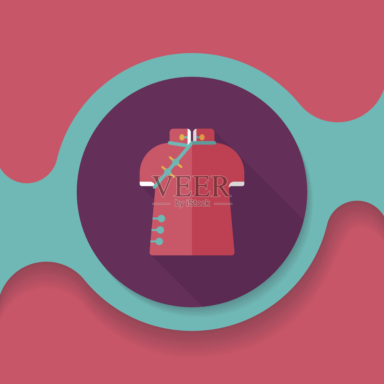 中国旗袍与长影子的扁平图标，eps10插画图片素材