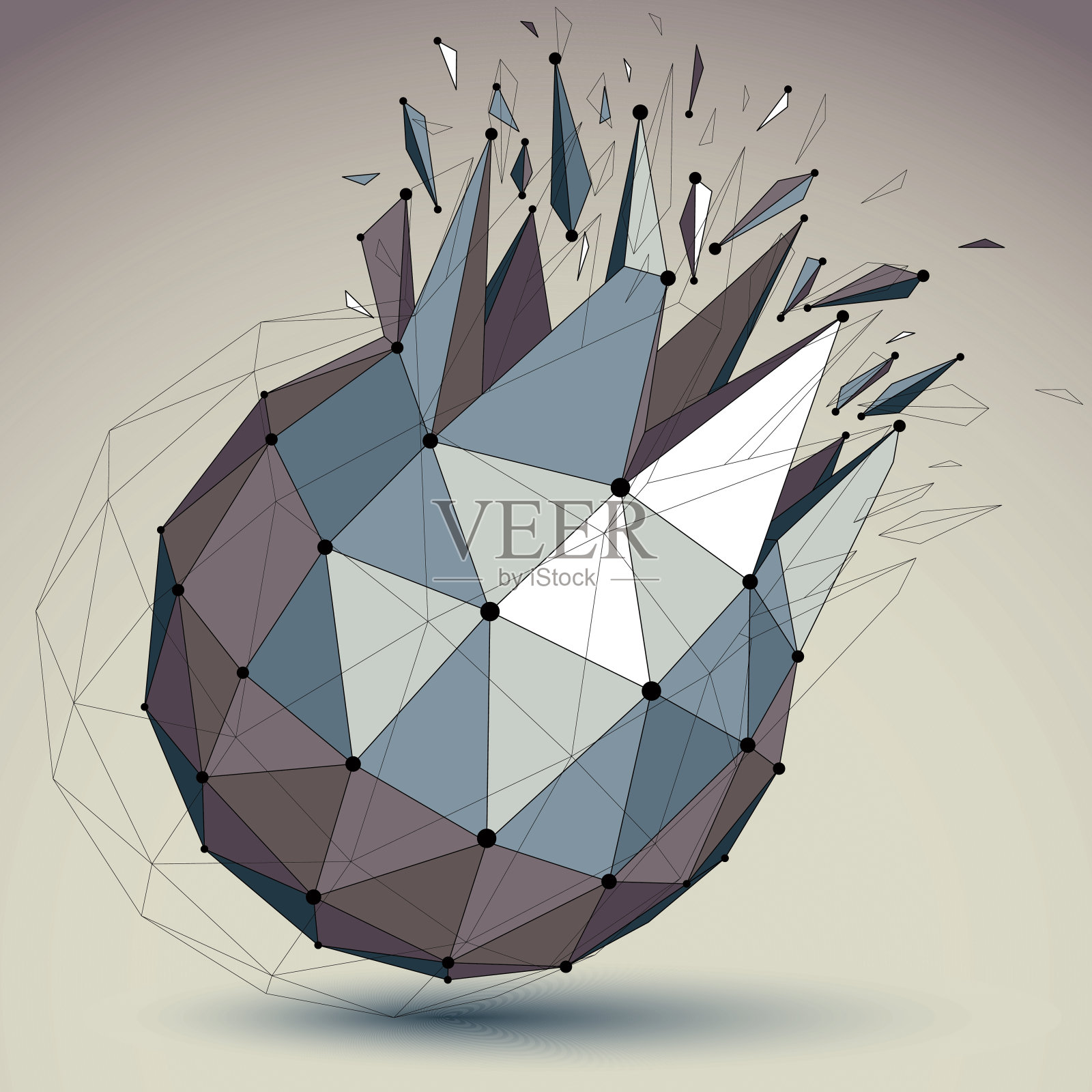 抽象向量低多边形破坏对象与黑色线插画图片素材