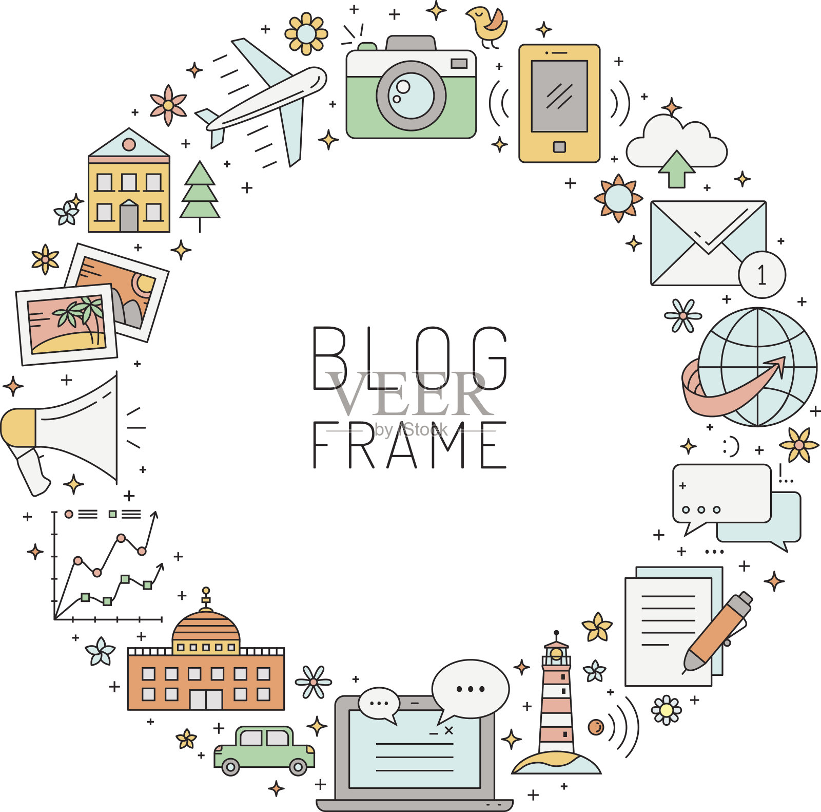 博客圈矢量框架插图。简单的轮廓设计。设计元素图片