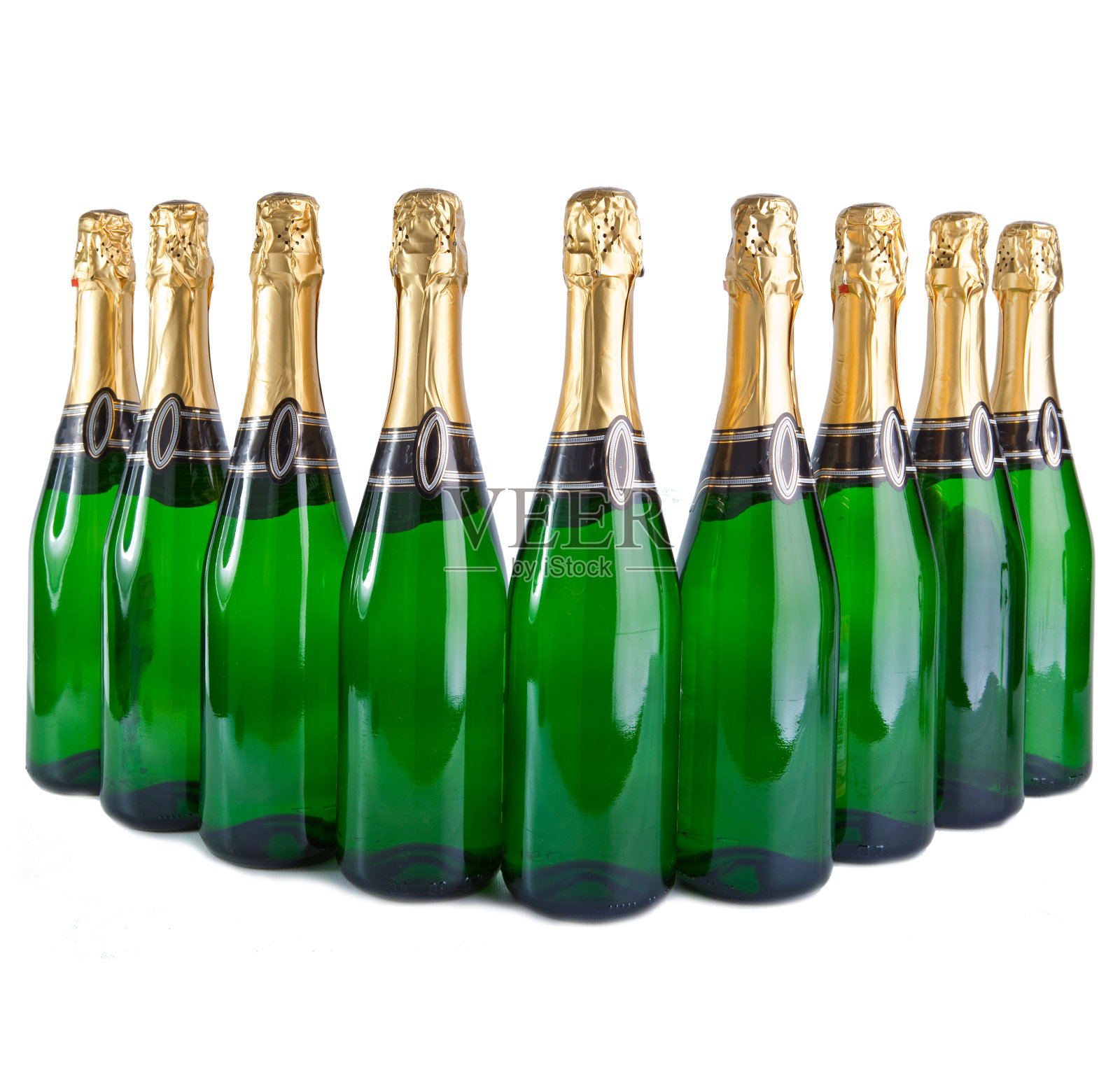 白色背景上的气泡酒瓶照片摄影图片